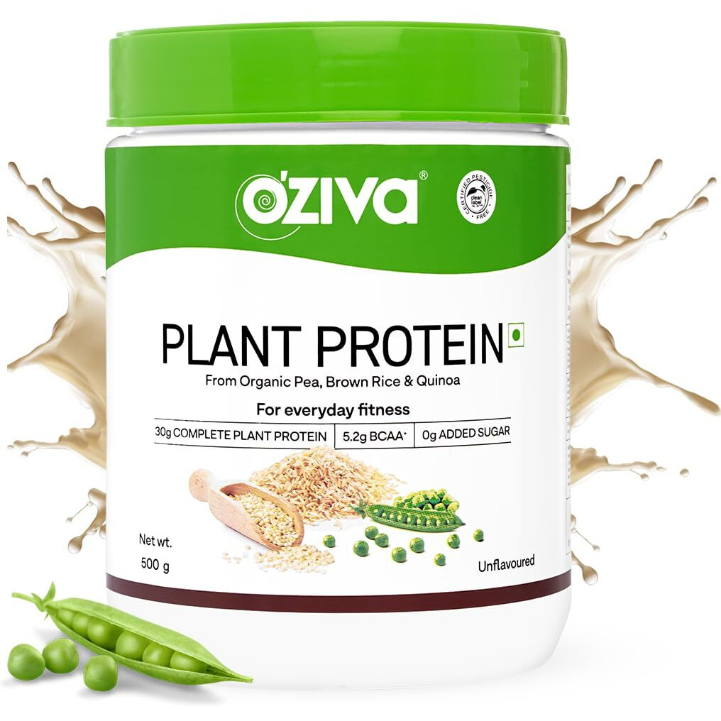 OZiva Organic Plant Protein for Everyday Fitness | 30g Protein - Pea Isolate | Complete Plant Protein Powder | No Added Sugar, Certified Clean & Vegan (Unflavoured, 500g)