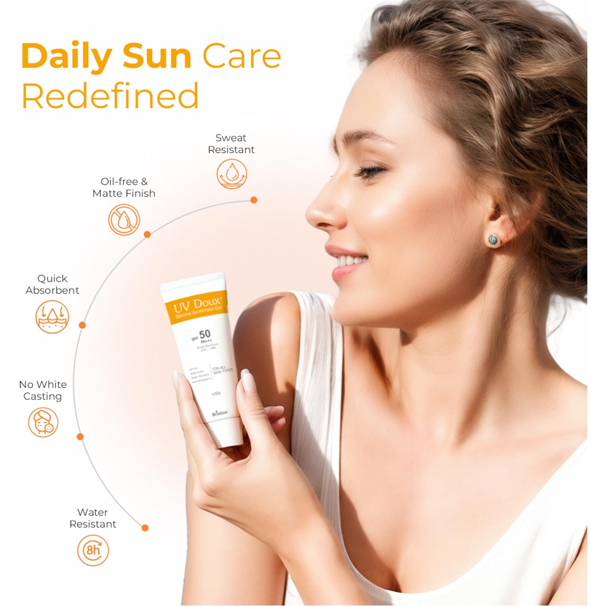 Brinton Healthcare UvDoux Face & Body Sunscreen gel with SPF 50 PA+++ in Matte Finish and Oil Free Formula| Water Resistant Sunscreen| Protection against UVA/UVB Rays (100 GM)