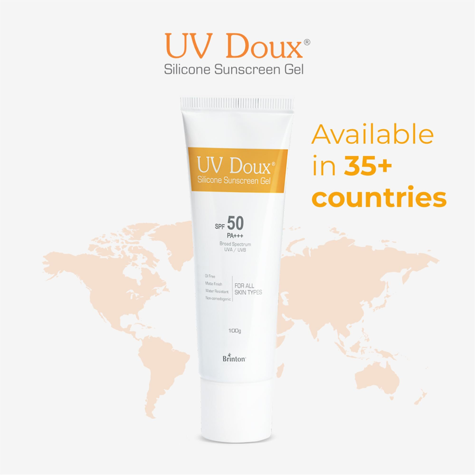 Brinton Healthcare UvDoux Face & Body Sunscreen gel with SPF 50 PA+++ in Matte Finish and Oil Free Formula| Water Resistant Sunscreen| Protection against UVA/UVB Rays (100 GM)