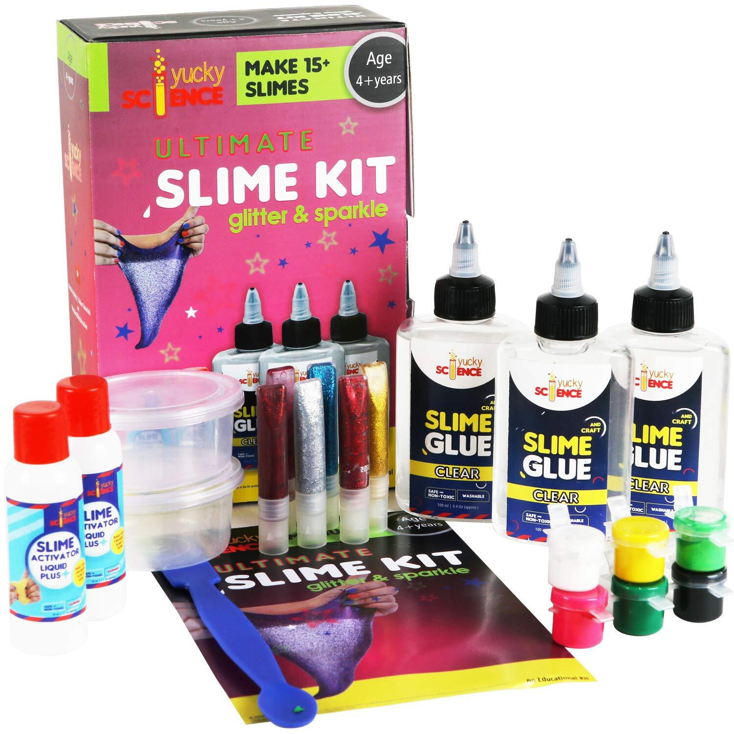 yucky science ultimate slime making kit for kids glitter and sparkle.make 15+ slimes. age 4 years and above (Multi color)