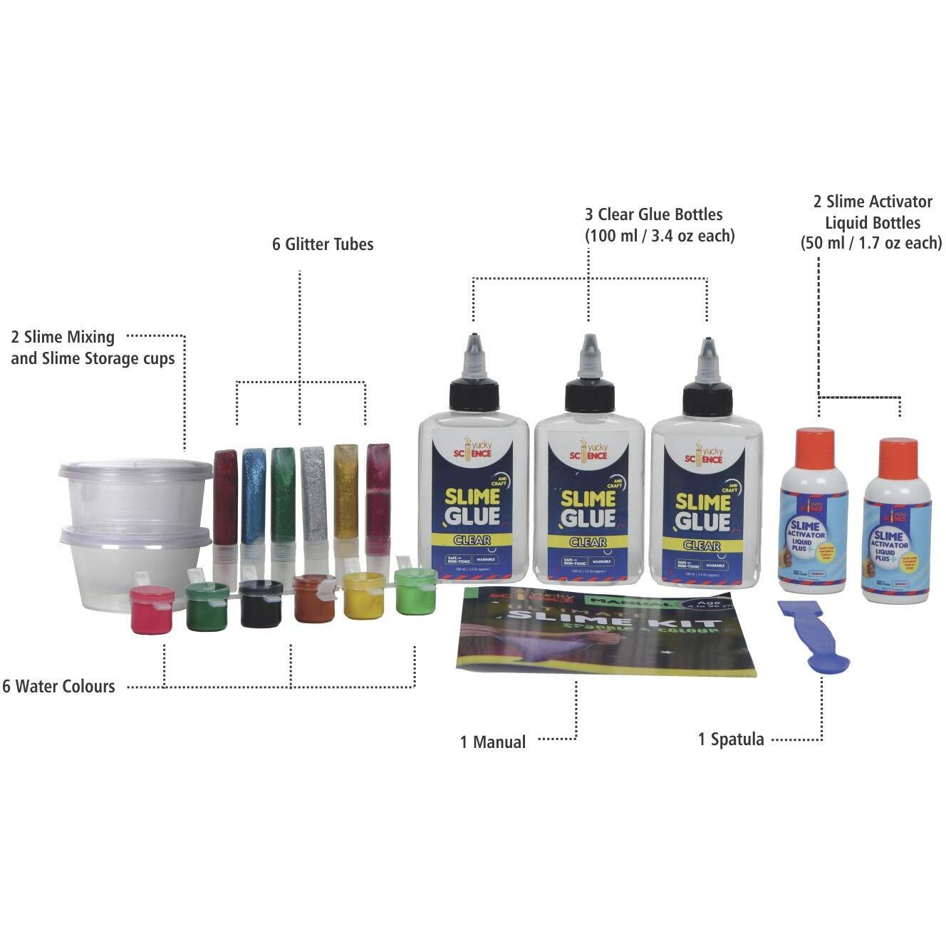yucky science ultimate slime making kit for kids glitter and sparkle.make 15+ slimes. age 4 years and above (Multi color)