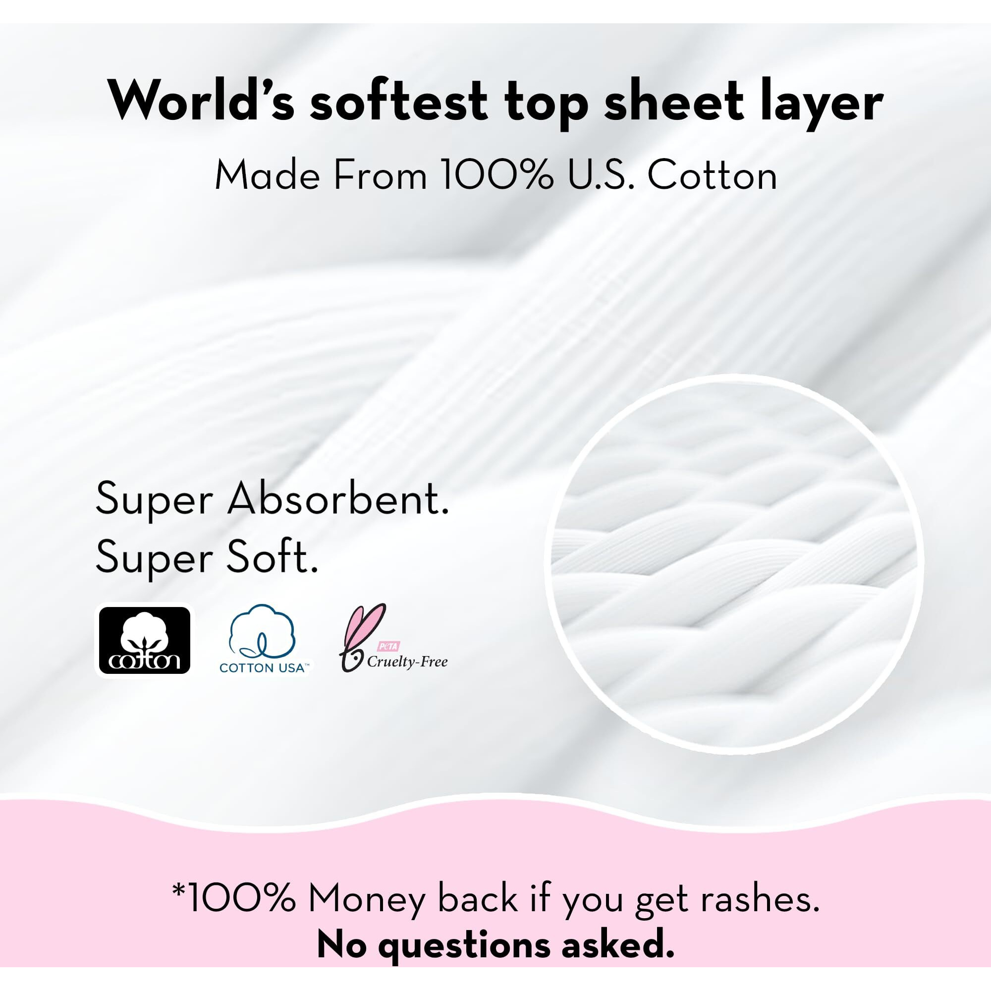Plush 100% Pure US Cotton Ultra-Thin Rash Free Natural Sanitary Pads for Women | Vegan & Paraben Free | For Normal-Sensitive Skin (Large + XL, 14)