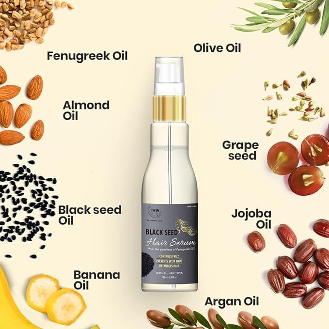 TNW-The Natural Wash Black Seed Hair Serum forDry & Frizzy Hair | Gives Smooth Silky Touch & Instant Shine And Softness Enriched with Fenugreek & Essential Oils 100ml (Serum)
