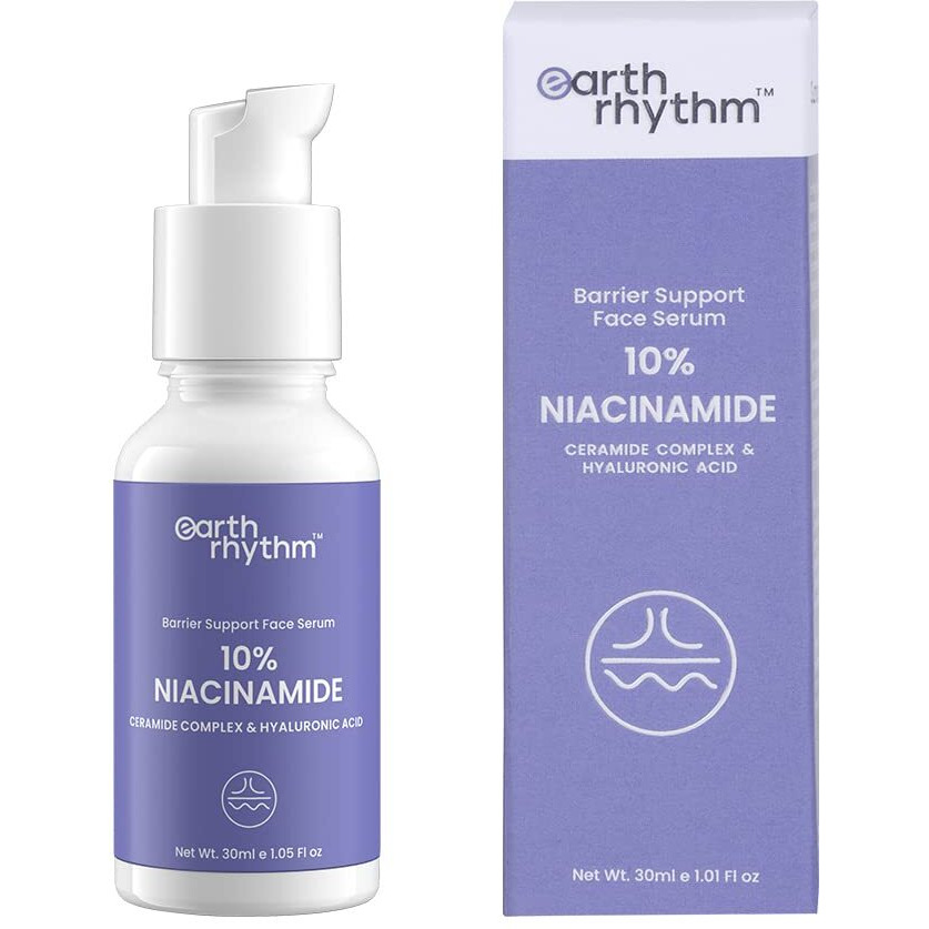 Earth Rhythm 10% Niacinamide Face Serum with Hyaluronic Acid | For Acne Prone, Oily & Sensitive Skin | Evens Out Skin Tone, Improves Texture, Plumps & Hydrates Skin | Men & Women - 30ml