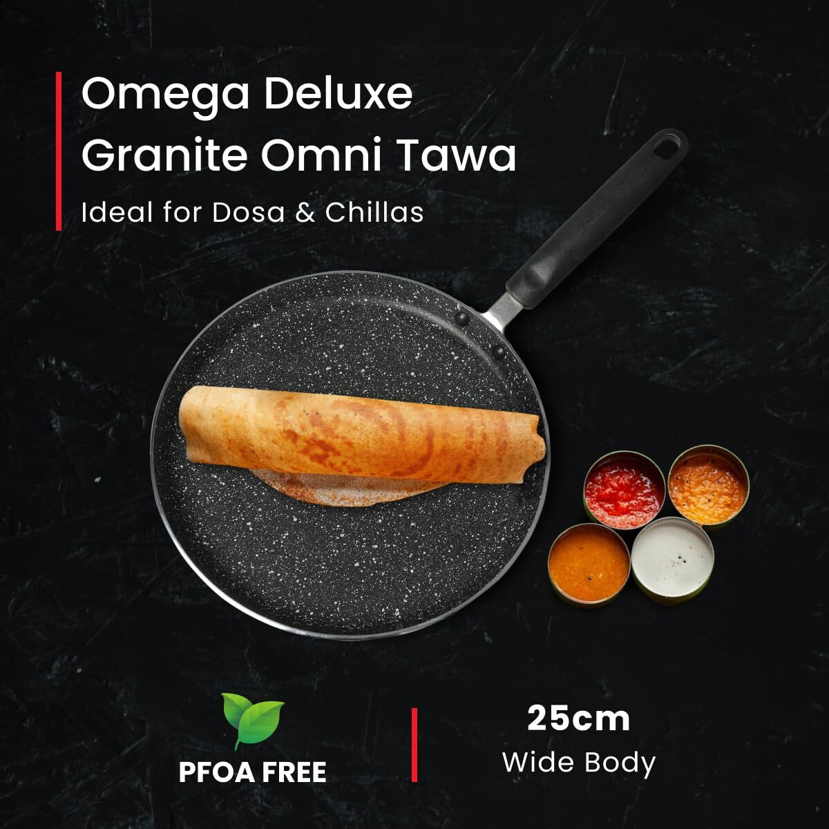 Prestige Omega Deluxe 25cm Granite Dosa Tawa|Non-Stick with 5 Layers Coating|Dishwasher Safe|Stainfree Interior|Gas & Induction Compatible|2 Years warrnty