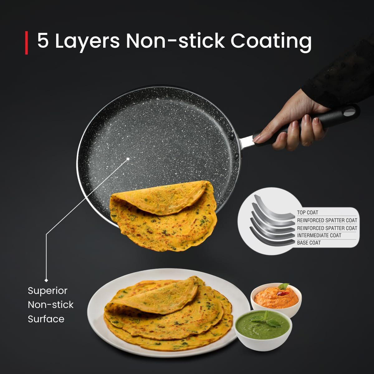 Prestige Omega Deluxe 25cm Granite Dosa Tawa|Non-Stick with 5 Layers Coating|Dishwasher Safe|Stainfree Interior|Gas & Induction Compatible|2 Years warrnty