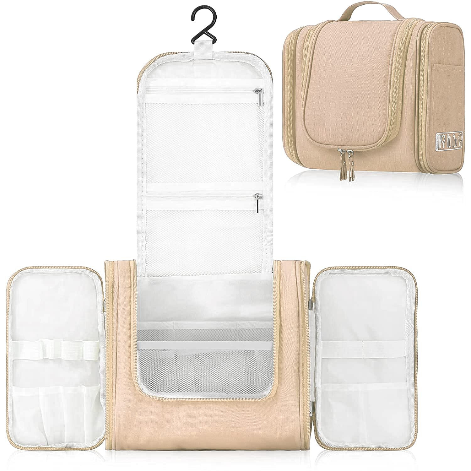House of Quirk Hanging Toiletry Kit Bag Extra Large Capacity Travel Organizer Bags For Men And Women Durable Waterproof Nylon Makeup Bag For Toiletries,Cosmetics, Brushes (Beige),W-11 Cm
