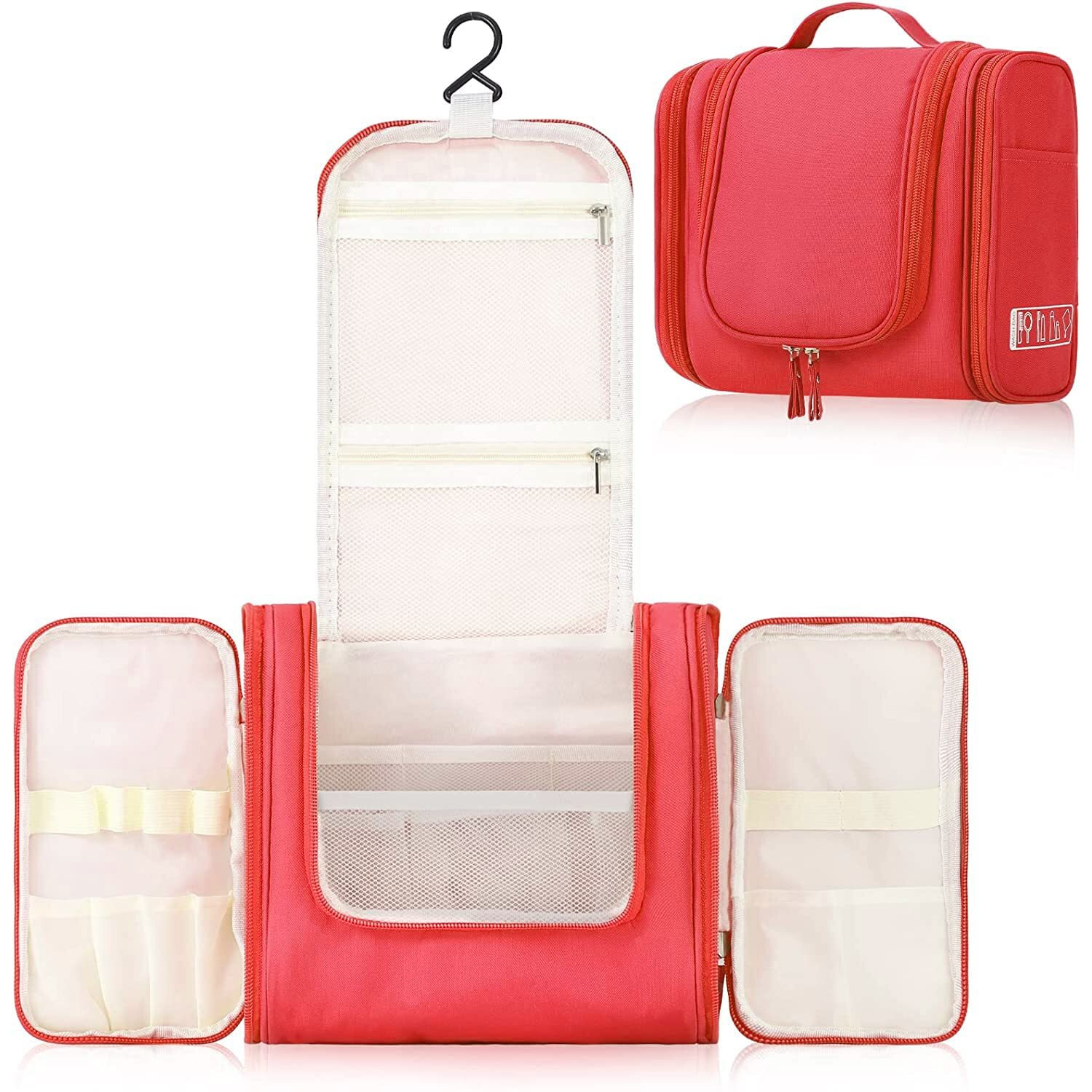 House of Quirk Hanging Toiletry Kit Bag Extra Large Capacity Travel Organizer Bags For Men And Women Durable Waterproof Nylon Makeup Bag For Toiletries,Cosmetics, Brushes (Red),W-11 Cm