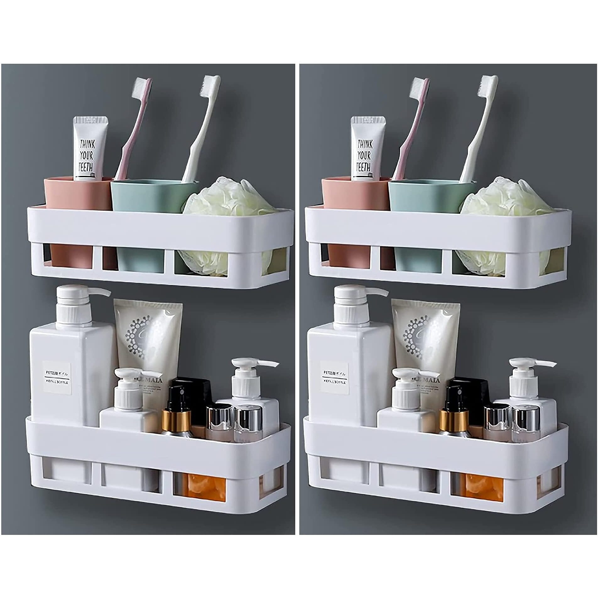 MorivaHomes Acrylic Multipurpose Wall Mount Bathroom Shelf And Rack For Home And Kitchen. Self Adhesive Sticker Support Without Drilling. (4 Bathroom Shelf)