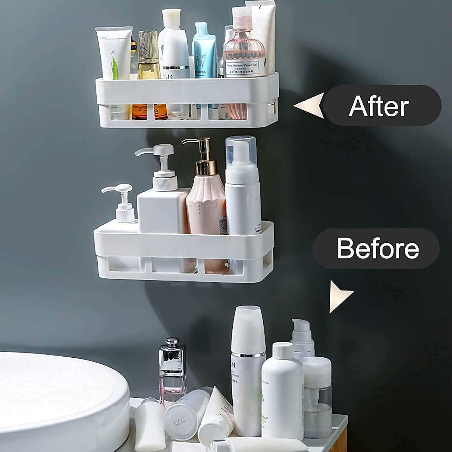 MorivaHomes Multipurpose Acrylic Wall Mount Bathroom Bathroom Shelf For Wall Corner Shelf Soap Holder(White,2 Bathroom Shower Shelf + 2 Soap Dish Holder + 2 Bathroom Corner Shelf)
