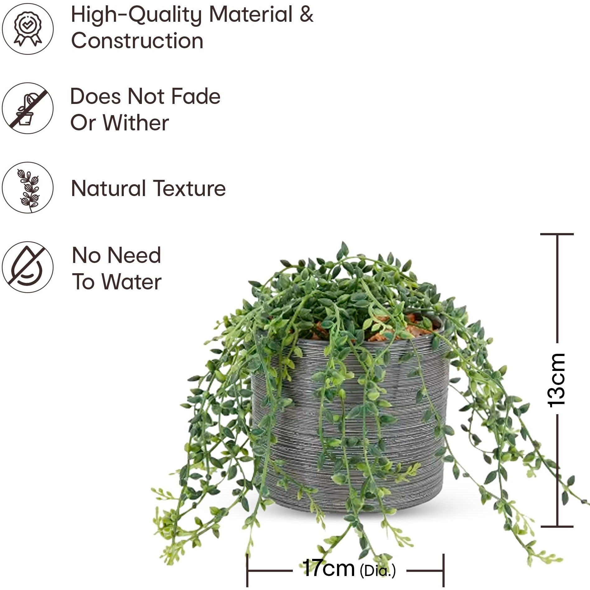 Anko Artificial Plant & Grey Ceramic Pot (Potted Plant) | Decorative Item for Home, Office, Bedroom, Balcony, Living Room | Table Top Accessory | Natural Look Artificial Plant | 13 Cm (H)
