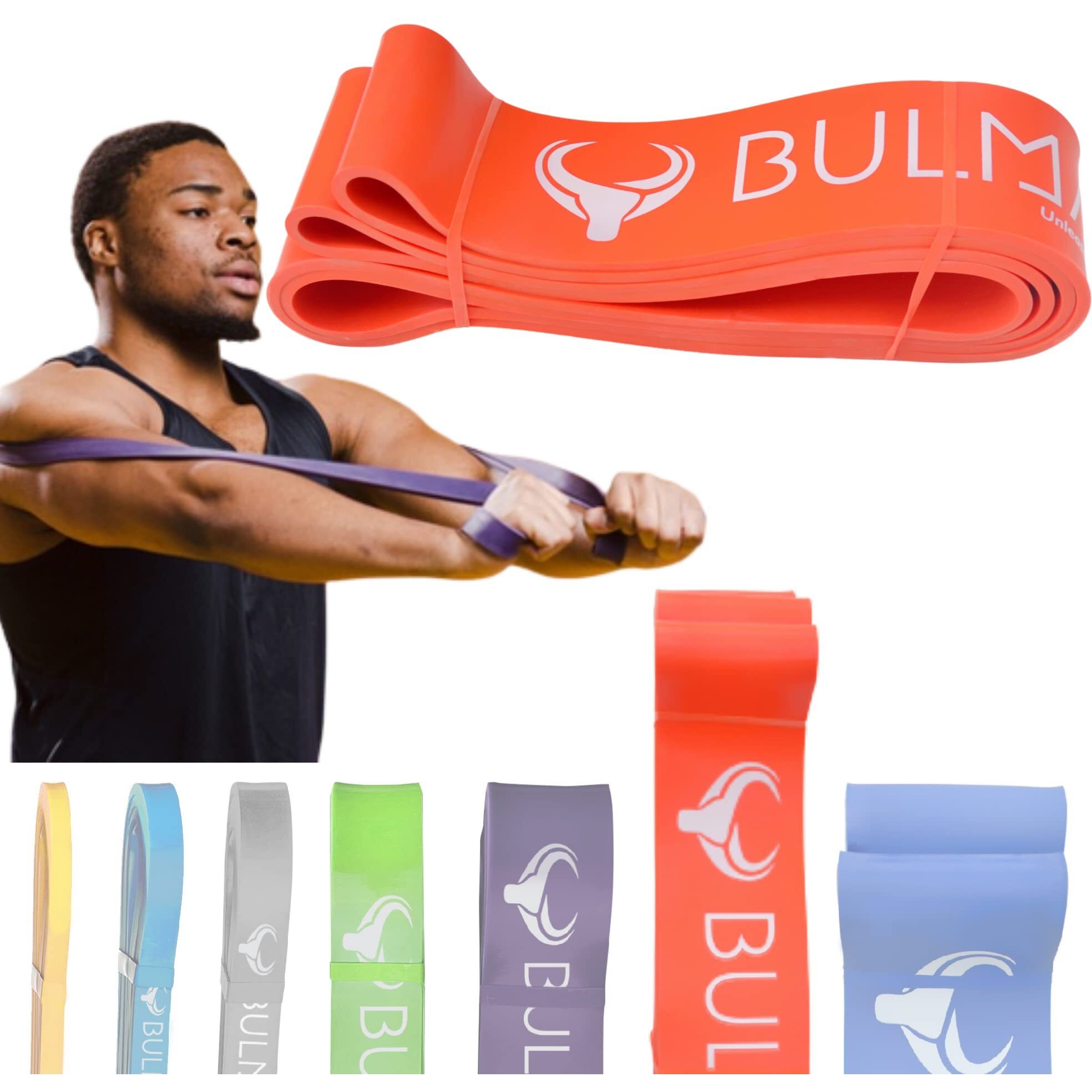 BULMARC s Resistance Band Pull Up Assist Bands with 65+ Exercises for Pull Ups, Workout, Chin Ups, Stretching, Weight Loss & Powerlifting, Anti Snap Natural Latex (Orange (Ultra Heavy) 43-75 KGS)