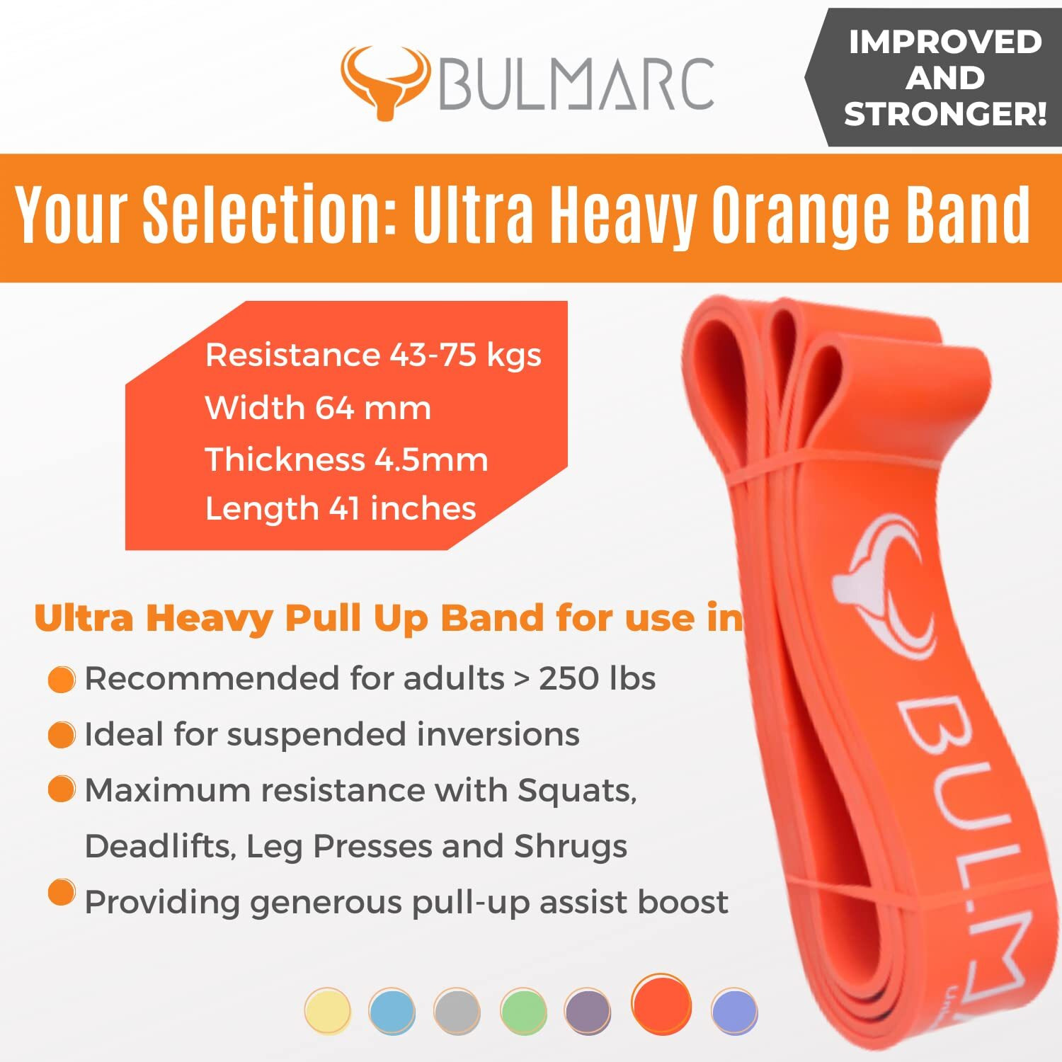 BULMARC s Resistance Band Pull Up Assist Bands with 65+ Exercises for Pull Ups, Workout, Chin Ups, Stretching, Weight Loss & Powerlifting, Anti Snap Natural Latex (Orange (Ultra Heavy) 43-75 KGS)