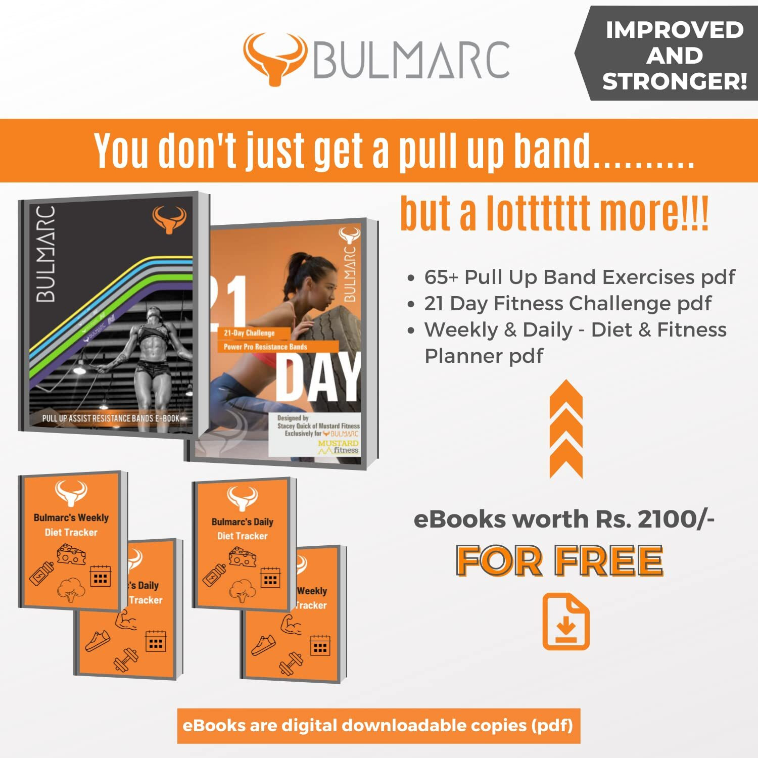 BULMARC s Resistance Band Pull Up Assist Bands with 65+ Exercises for Pull Ups, Workout, Chin Ups, Stretching, Weight Loss & Powerlifting, Anti Snap Natural Latex (Orange (Ultra Heavy) 43-75 KGS)