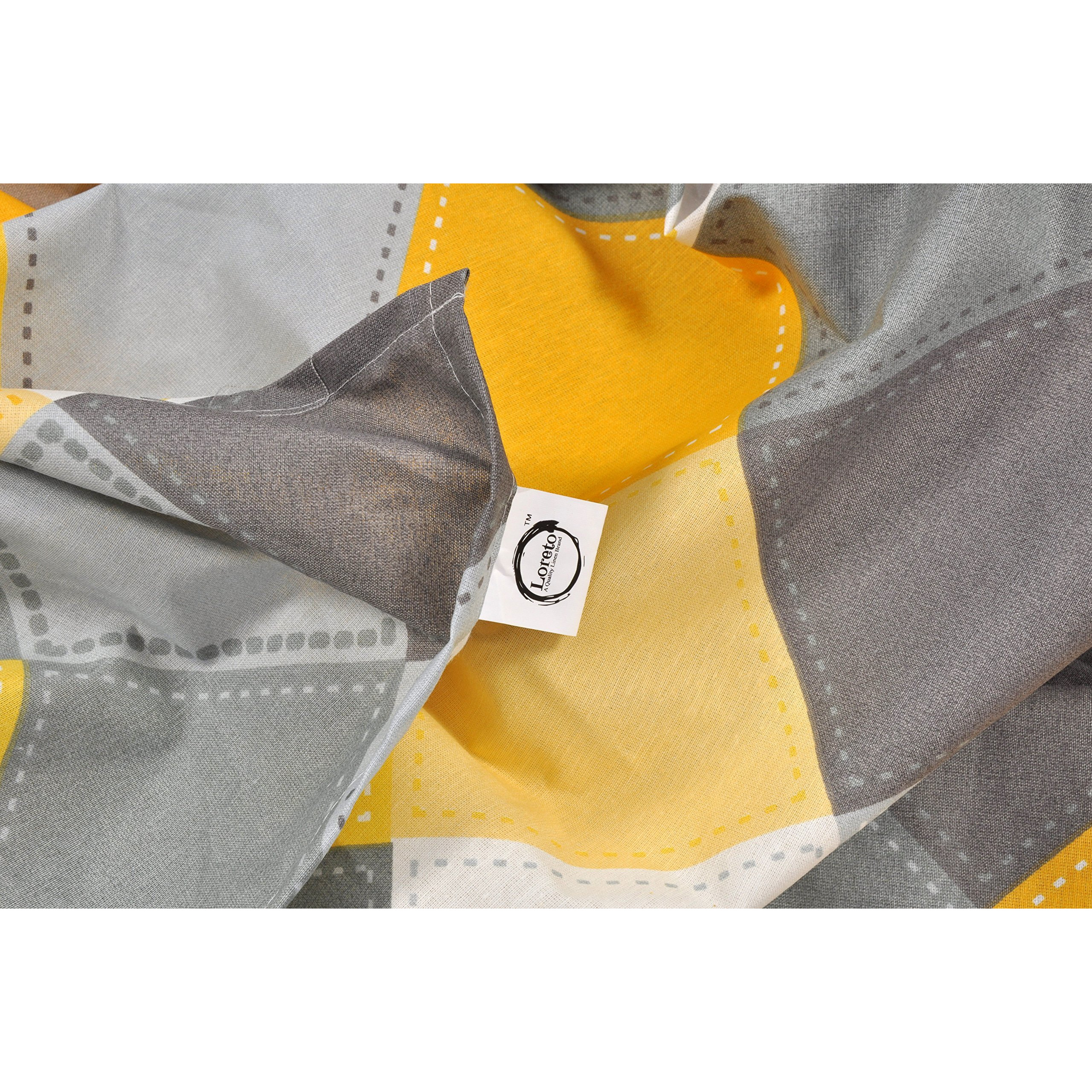 LORETO - A QUALITY LINEN BRAND 144 TC 100% Cotton Bedsheet for Double Bed with 2 Pillow Covers - Yellow & Grey, Checkered