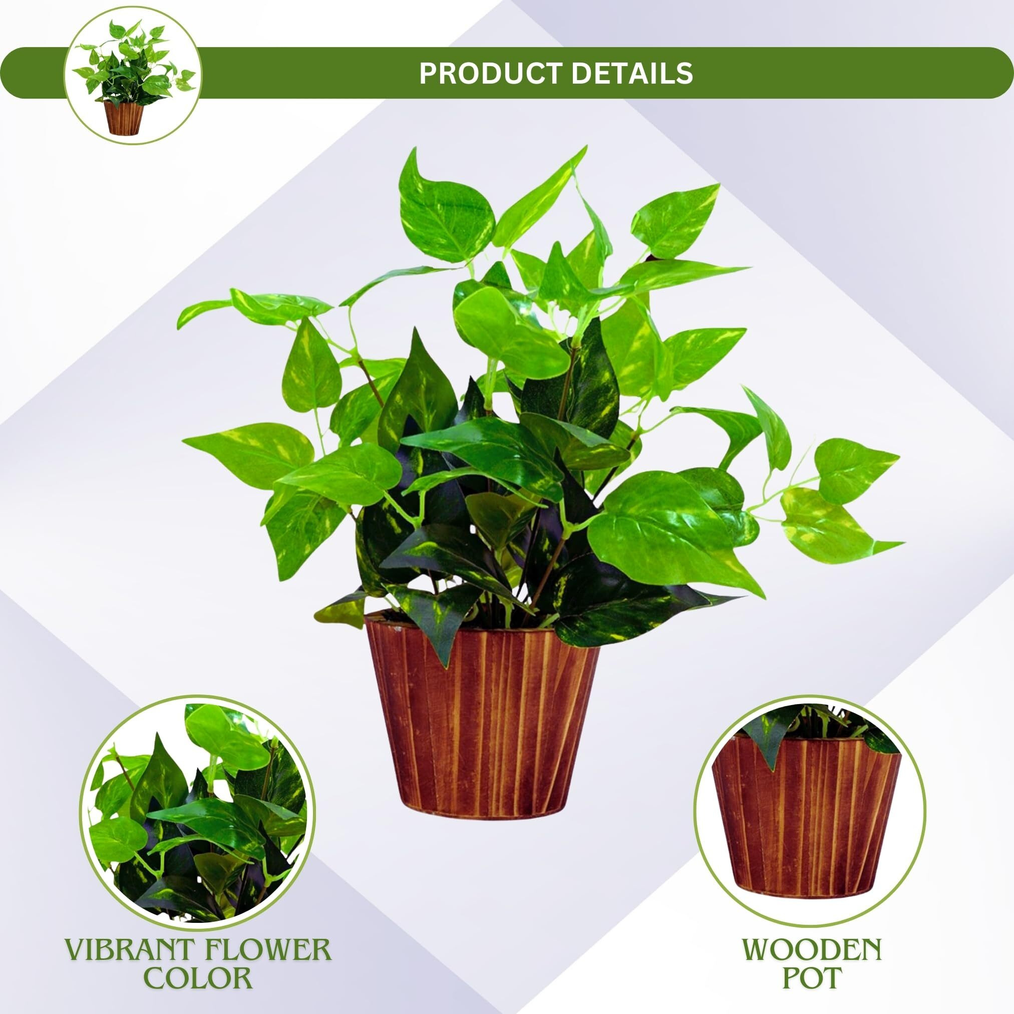 fancymart Artificial Money Plant Leaves in Wood Pot Pefect Decoration for Home & Office Space