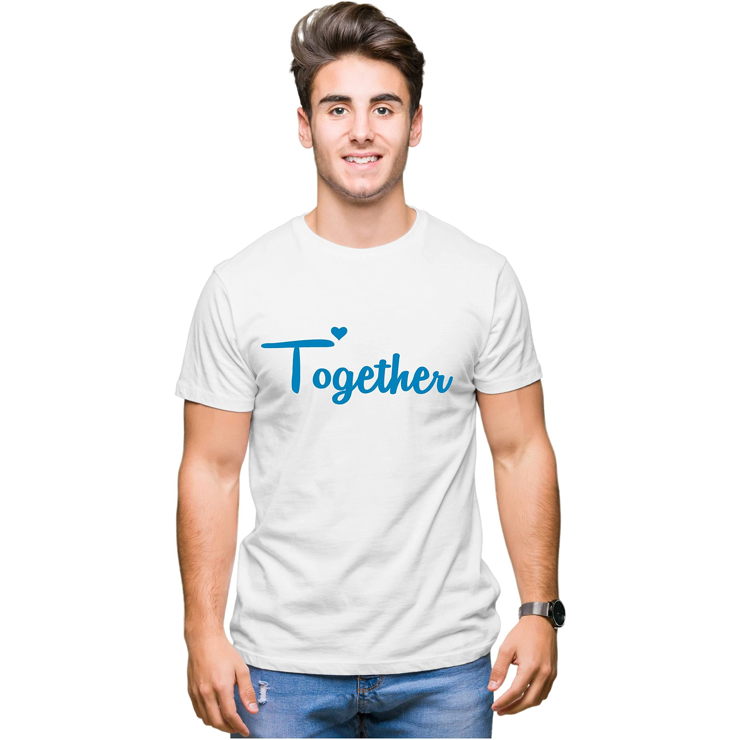 Hangout Hub Men s & Women s Round Neck Regular Fit T-Shirt |Half Sleeves T Shirts|Together Forever|White|Men XL| Women L|Pack of 2 Couple T-Shirts