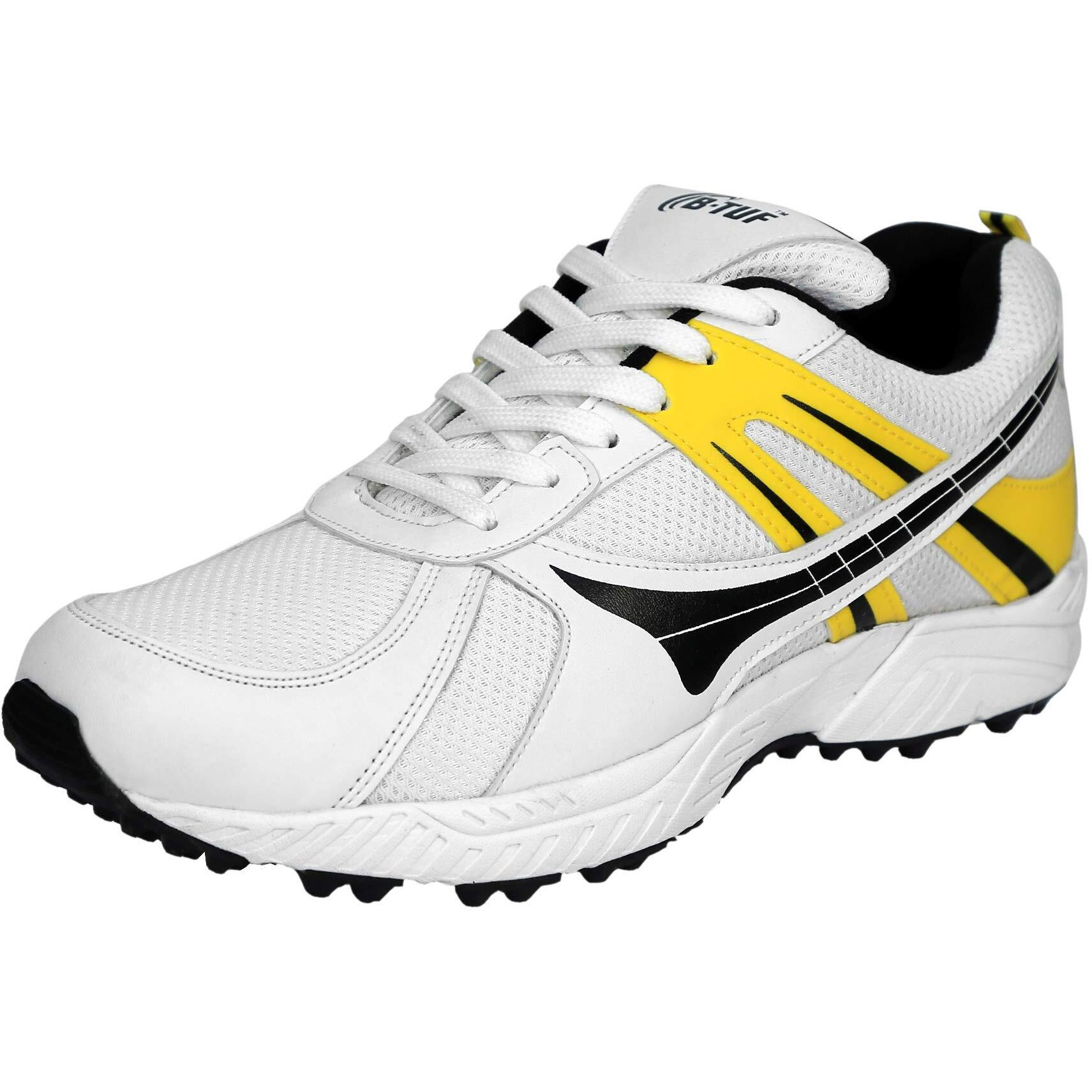 B-TUF Cruze Cricket Studd Shoes Sports Rubber Spikes for Men Women Boys (White/Yellow) Size UK 11