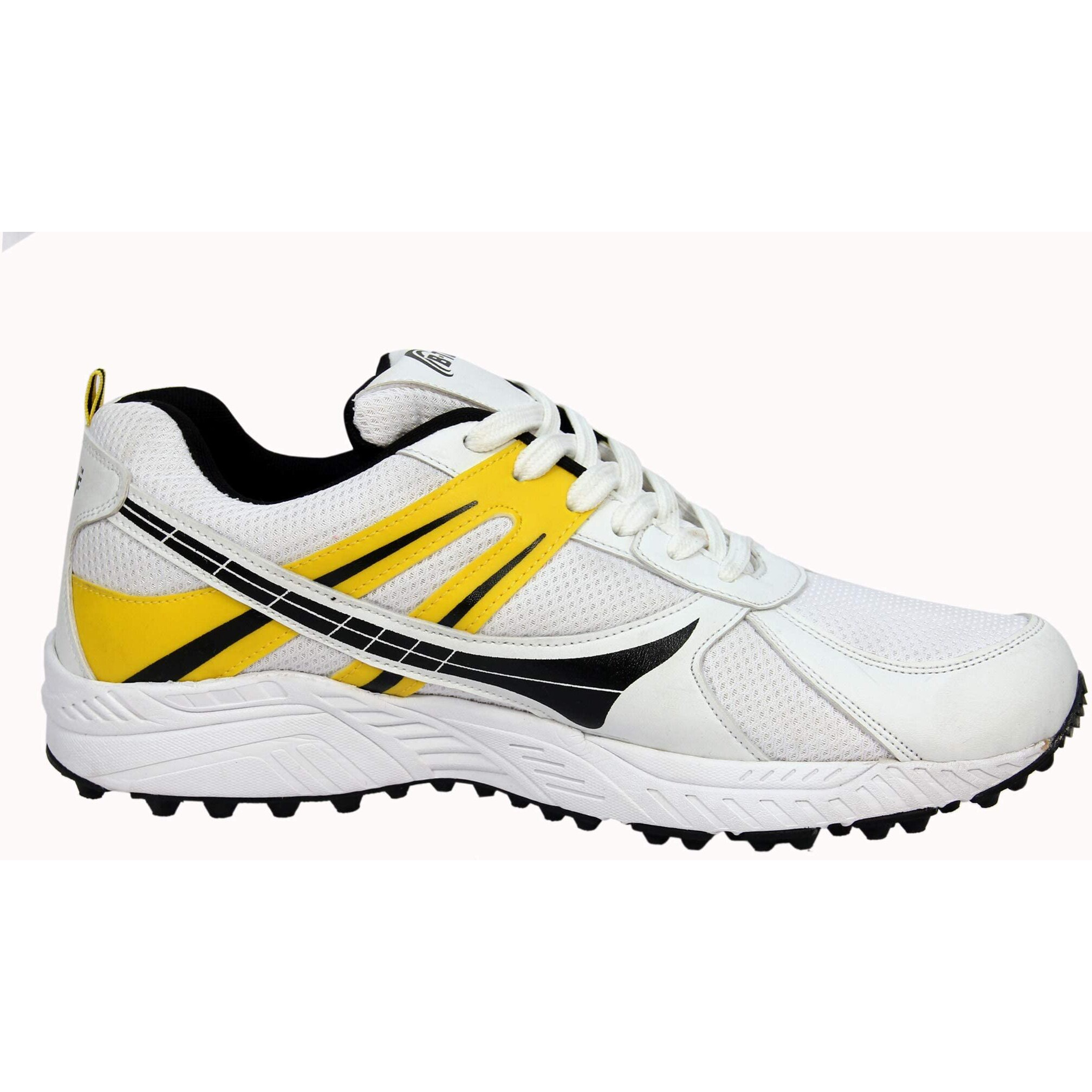 B-TUF Cruze Cricket Studd Shoes Sports Rubber Spikes for Men Women Boys (White/Yellow) Size UK 11