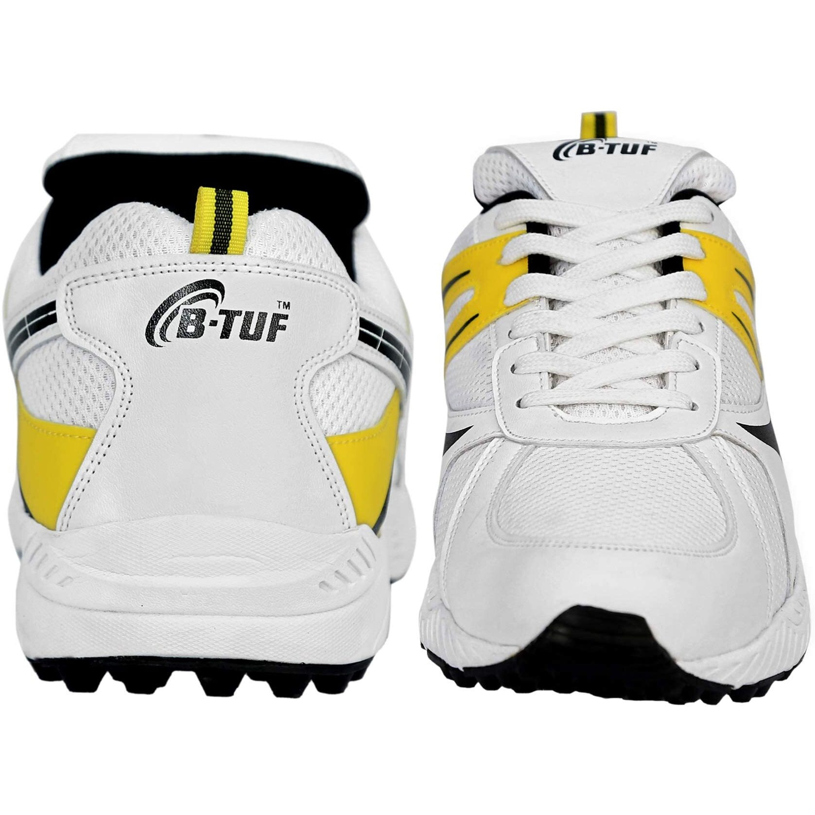 B-TUF Cruze Cricket Studd Shoes Sports Rubber Spikes for Men Women Boys (White/Yellow) Size UK 11