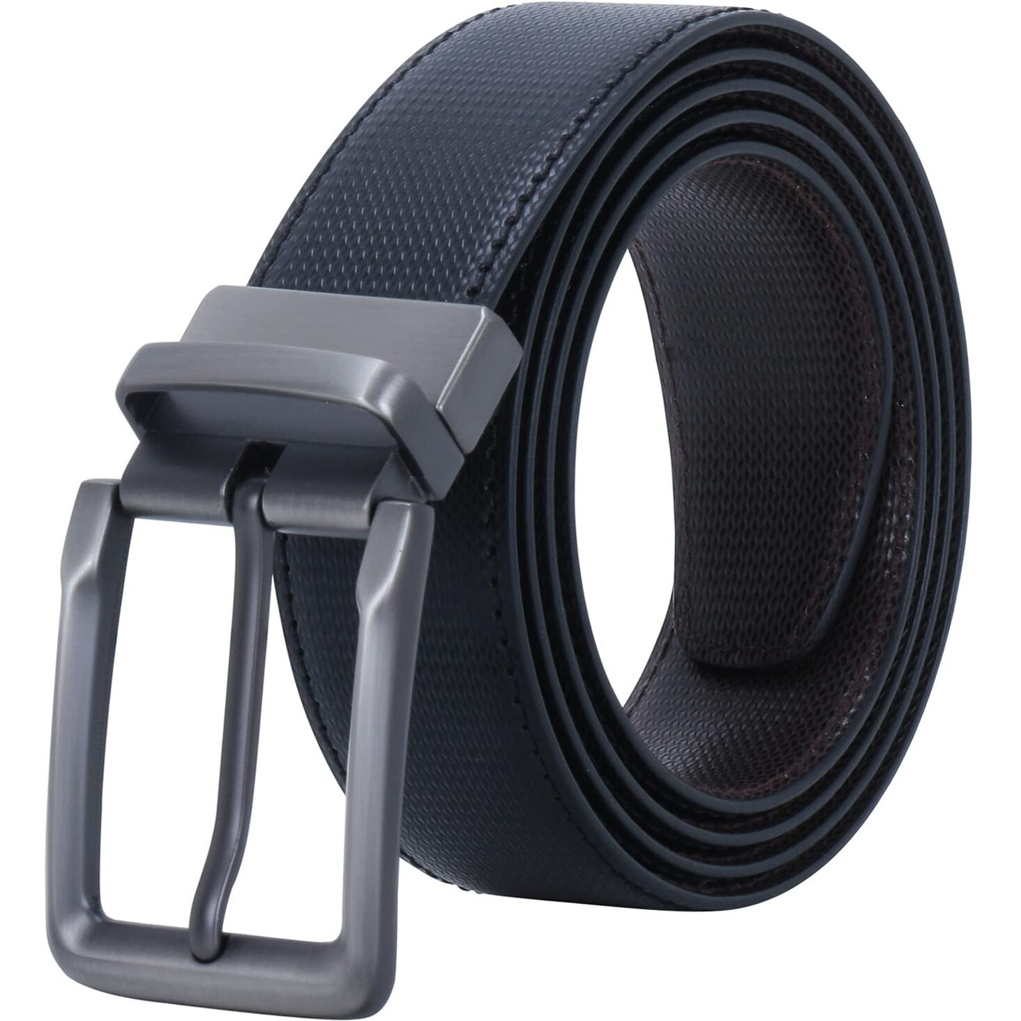 Labnoft Men s Stylish Reversible PU Leather Belt with Turning Matte Buckle (Black, Free Size)