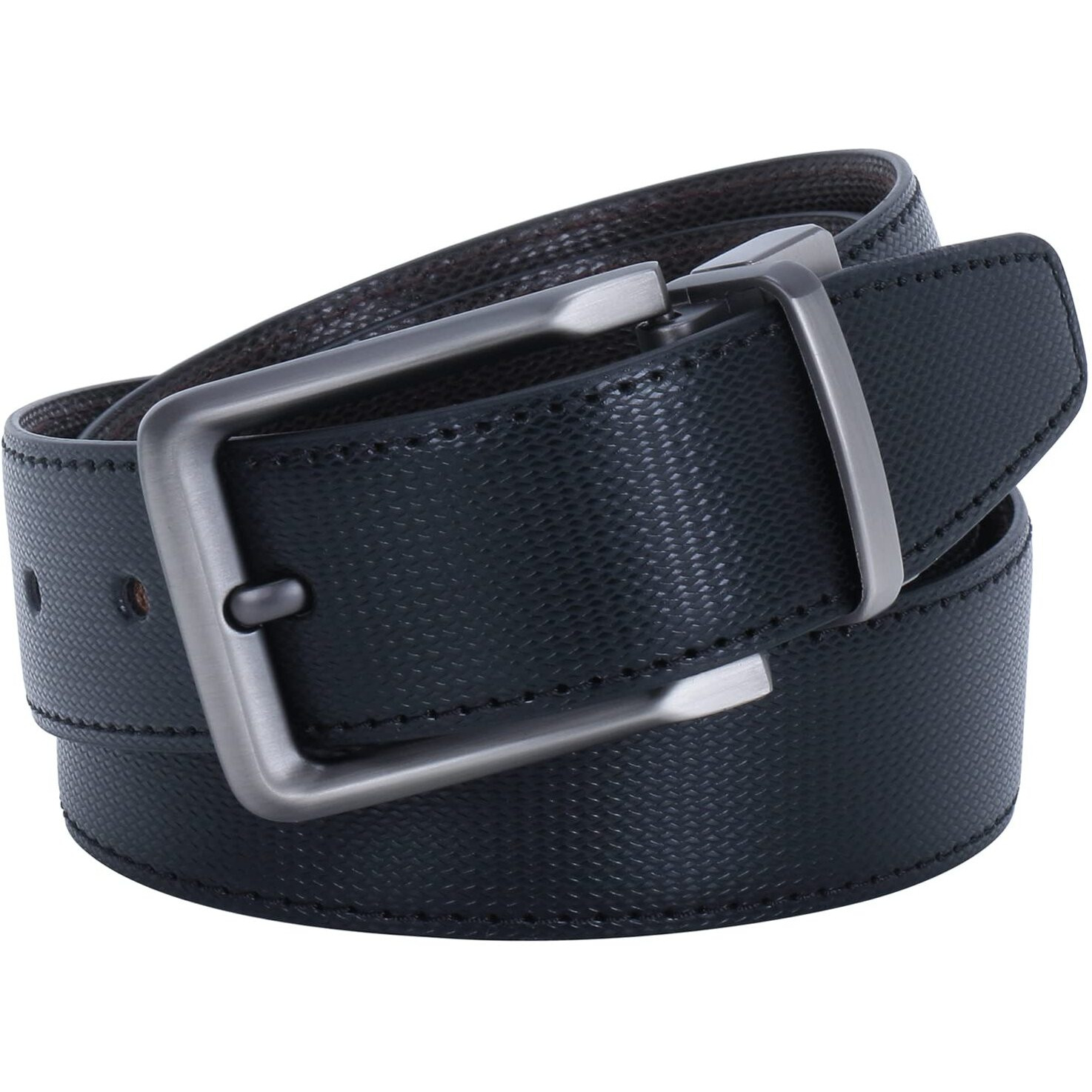 Labnoft Men s Stylish Reversible PU Leather Belt with Turning Matte Buckle (Black, Free Size)