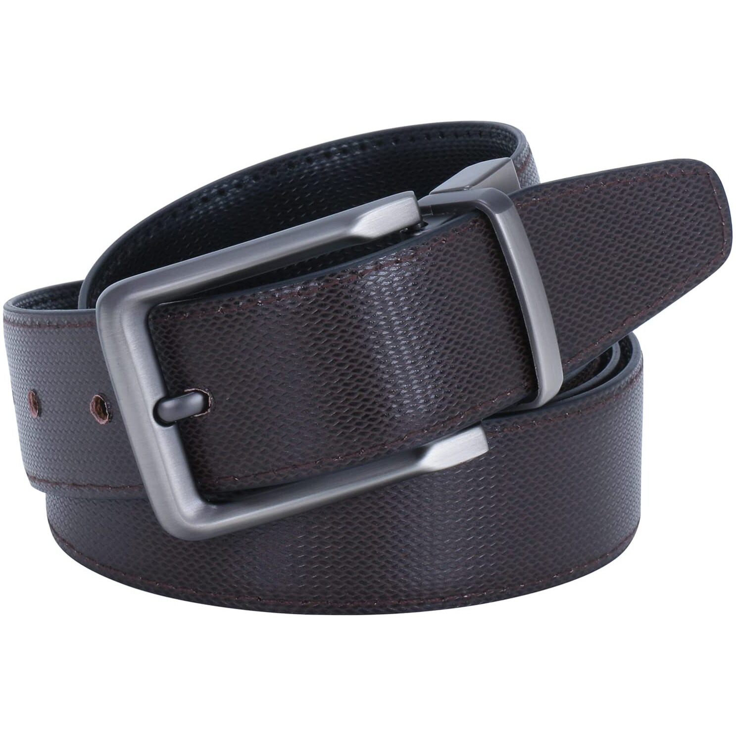 Labnoft Men s Stylish Reversible PU Leather Belt with Turning Matte Buckle (Black, Free Size)