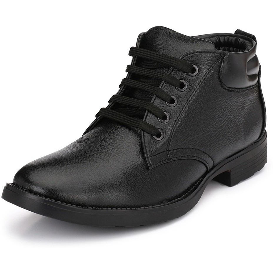 MACTREE Men s Handcrafted Mid Top Formal Lace-Up Biker Boot Shoes -12805 (12, Black)