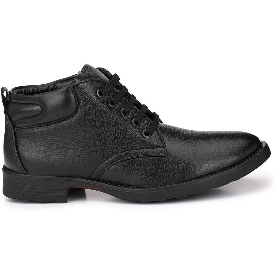 MACTREE Men s Handcrafted Mid Top Formal Lace-Up Biker Boot Shoes -12805 (12, Black)