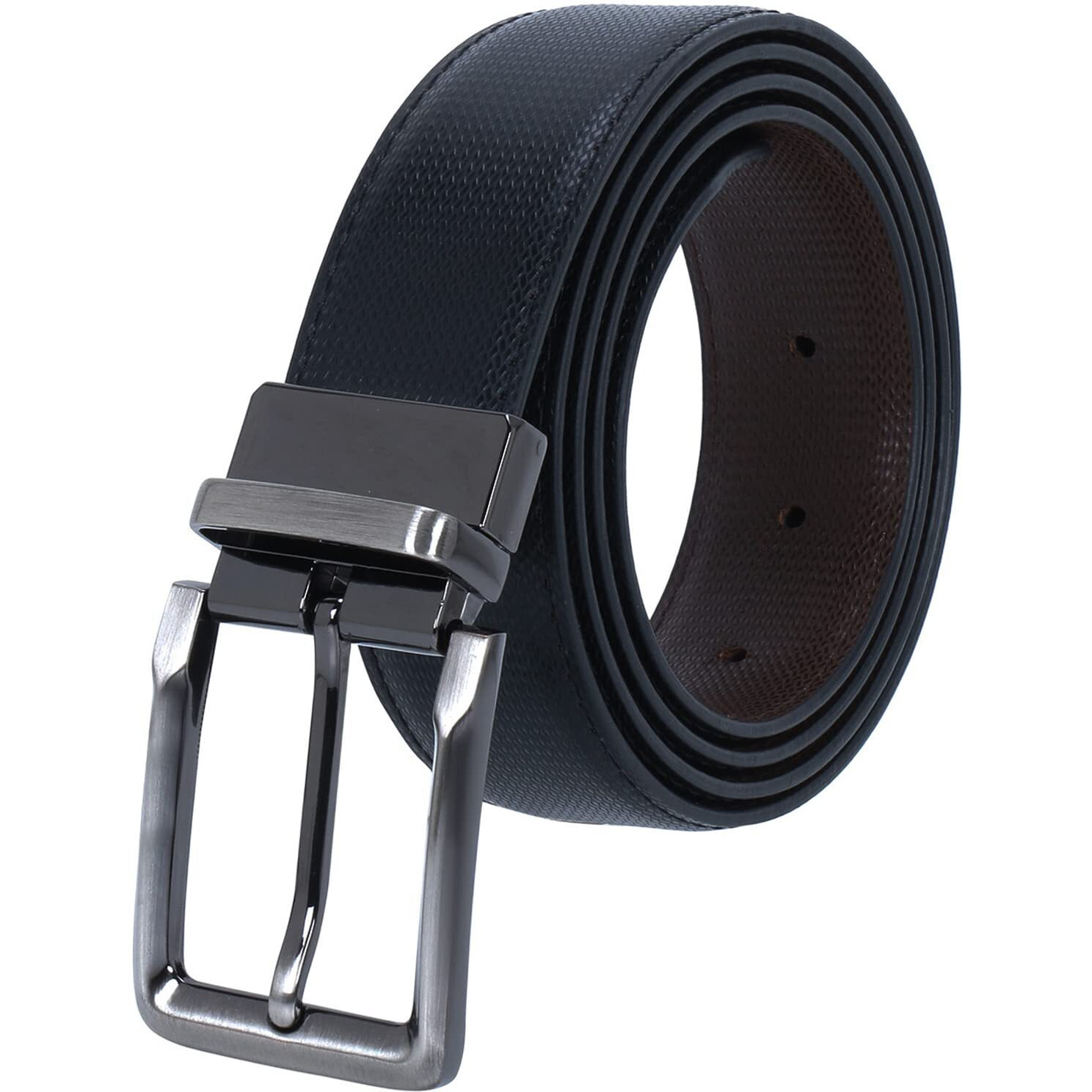 Labnoft Men s Reversible PU Leather Belt with Auto Turning Nickel Buckle, (Black, Free Size)