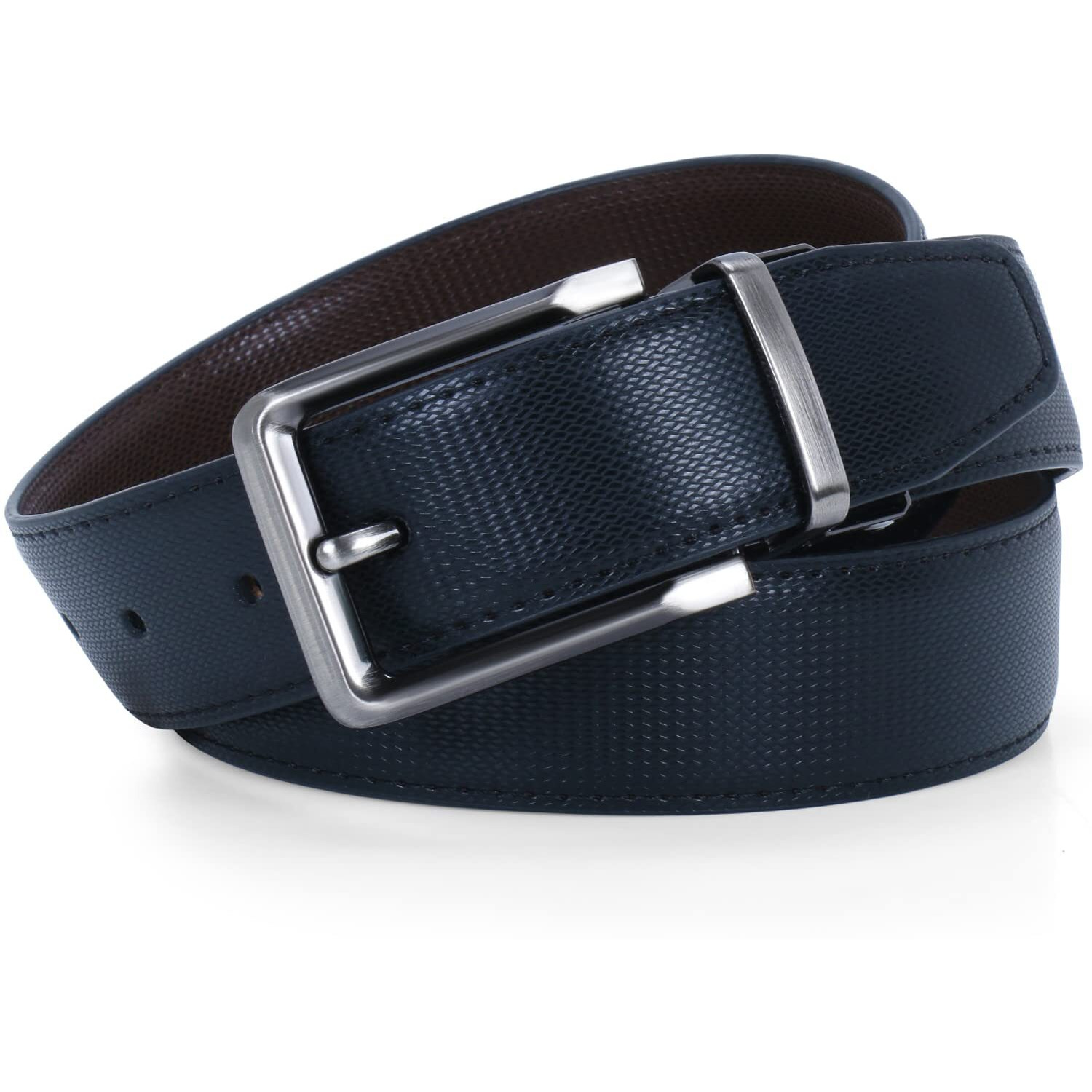 Labnoft Men s Reversible PU Leather Belt with Auto Turning Nickel Buckle, (Black, Free Size)
