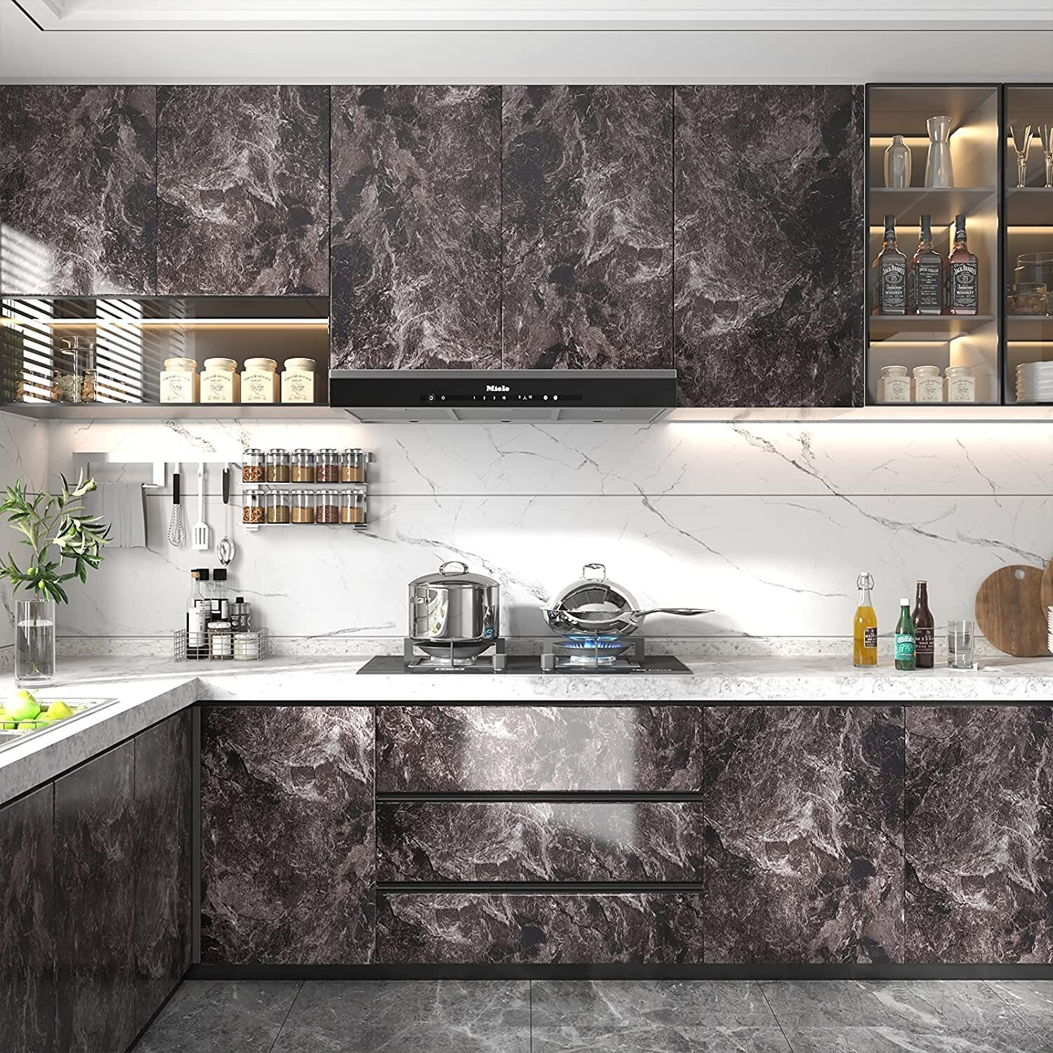ELTON Vinyl Self Adhesive Wallpaper, 16 x 60 Inches(brown marble)