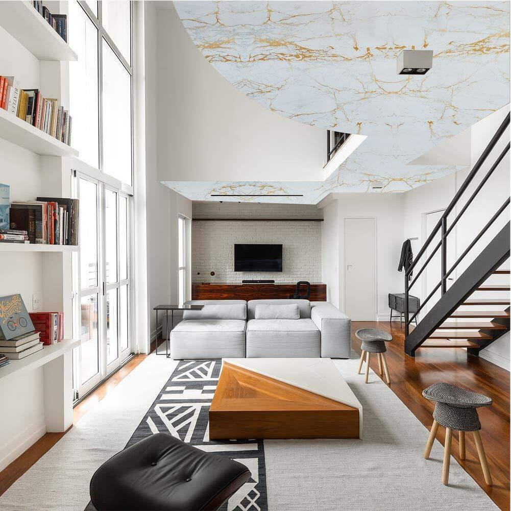 ELTON Vinyl Self Adhesive White & Gold Matt Marble Wallpaper, 24 x 72 Inch