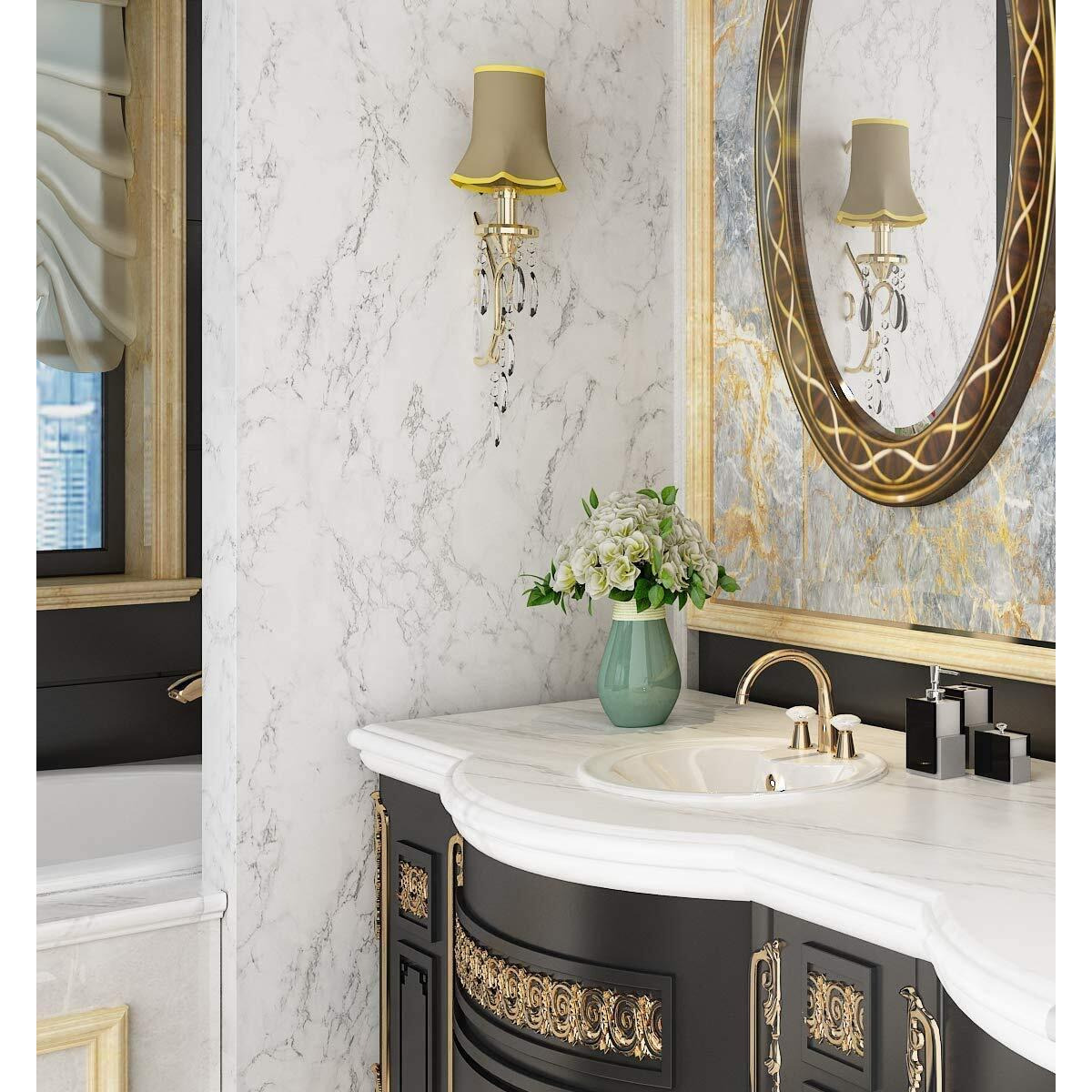 Elton Premium White Cloud Marble Furniture Film Interior Film Wallpaper for Cupboard Door, Almirah, Fridge, Tabletop, Wall, Floor, DIY & Other Renovation Projects  2 X16 feet