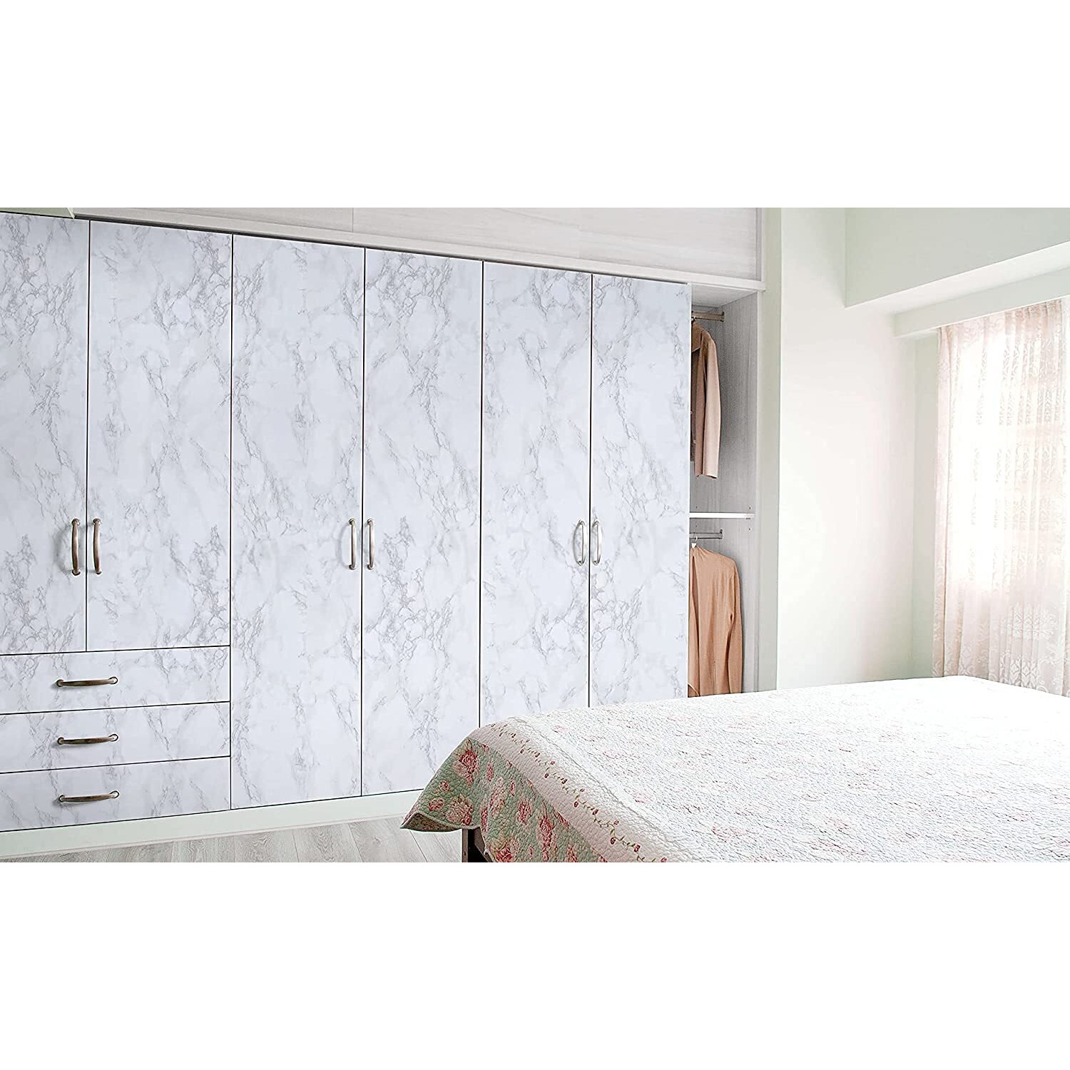 Elton Premium Sea Sand Marble Gloss Marble Furniture Film Interior Film Wallpaper for Cupboard Door, Almirah, Fridge, Tabletop, Wall, Floor, DIY & Other Renovation Projects  2 X16 feet