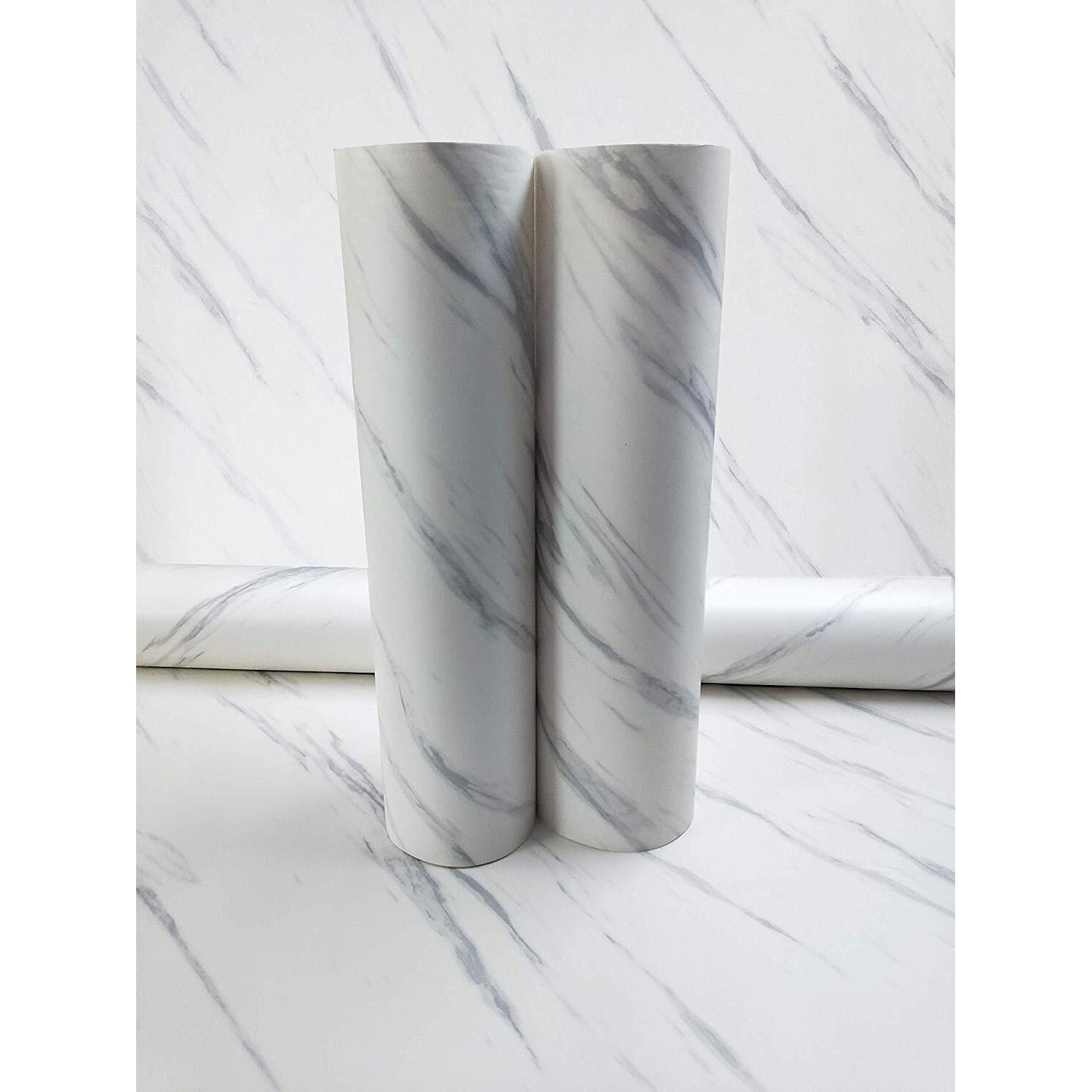 Elton Premium White Marble Matt Furniture Film Interior Film Wallpaper for Cupboard Door, Almirah, Fridge, Tabletop, Wall, Floor, DIY & Other Renovation Projects  16 X 60 Inch