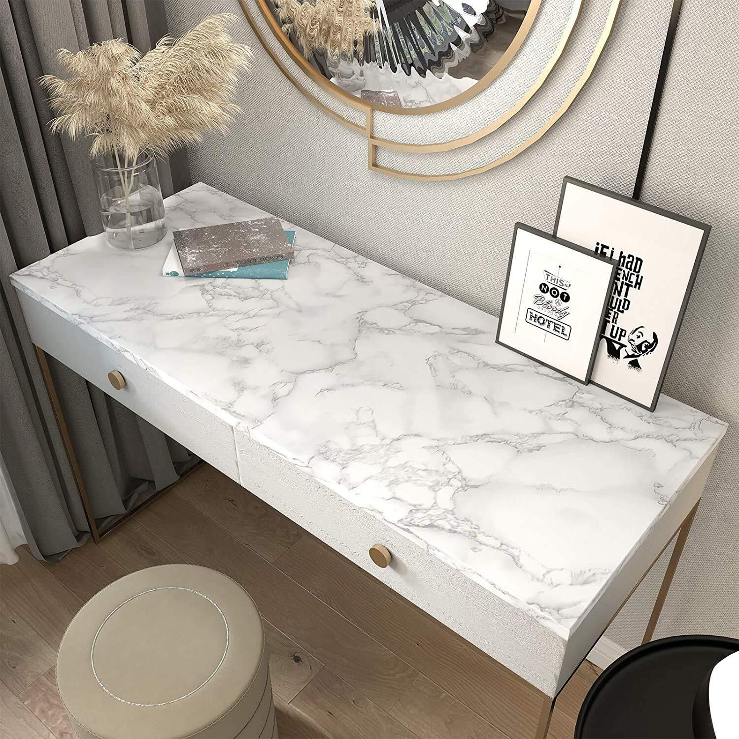 ELTON Premium White Cloud Marble Furniture Film Interior Film Space Wallpaper for Cupboard Door, Almirah, Fridge, Tabletop, Wall, Floor, DIY & Other Renovation Projects  16 X 96 Inch