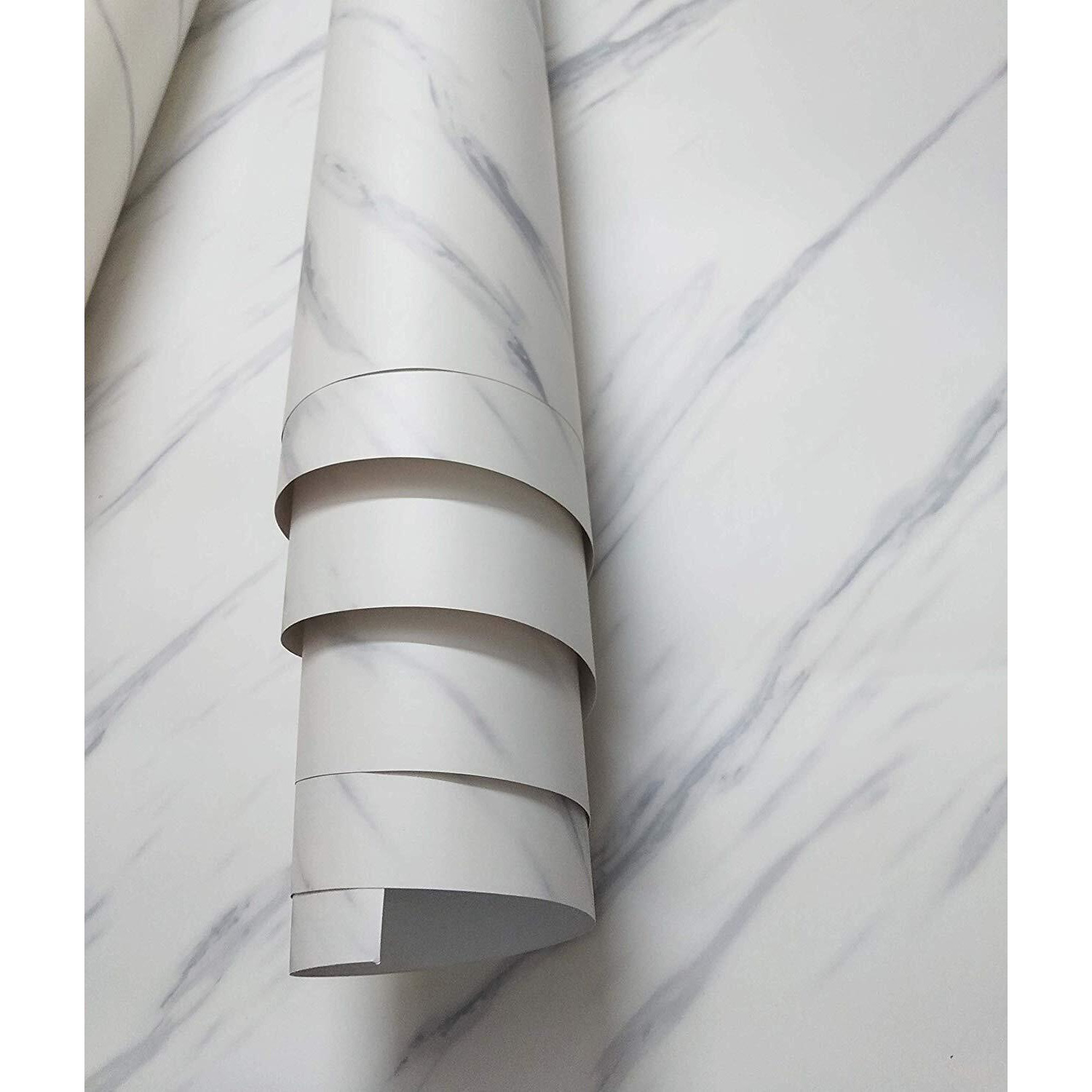 Elton Premium White Marble Matt Marble Furniture Film Interior Film Wallpaper for Cupboard Door, Almirah, Fridge, Tabletop, Wall, Floor, DIY & Other Renovation Projects  2 X16 feet