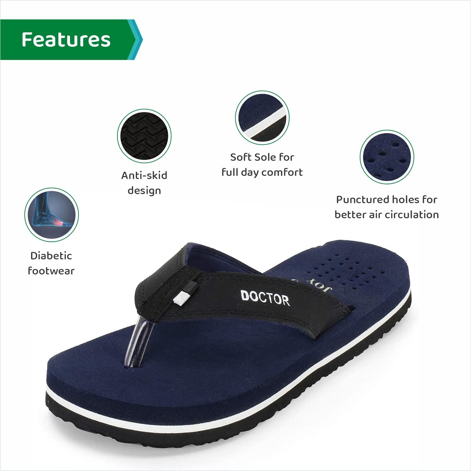 ORTHO JOY Men s Blue Slippers - 6 Uk
