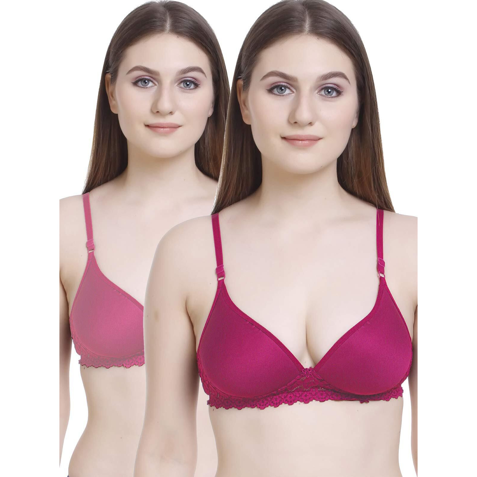 FIMS - Fashion is my style Women Padded Lace Cotton Non Wired Full Coverage T-Shirt Bra Shaper Bra Push up Bra Teenage Bra Regular Use Bra Comfortable Bra Rani-Pink-Size 32