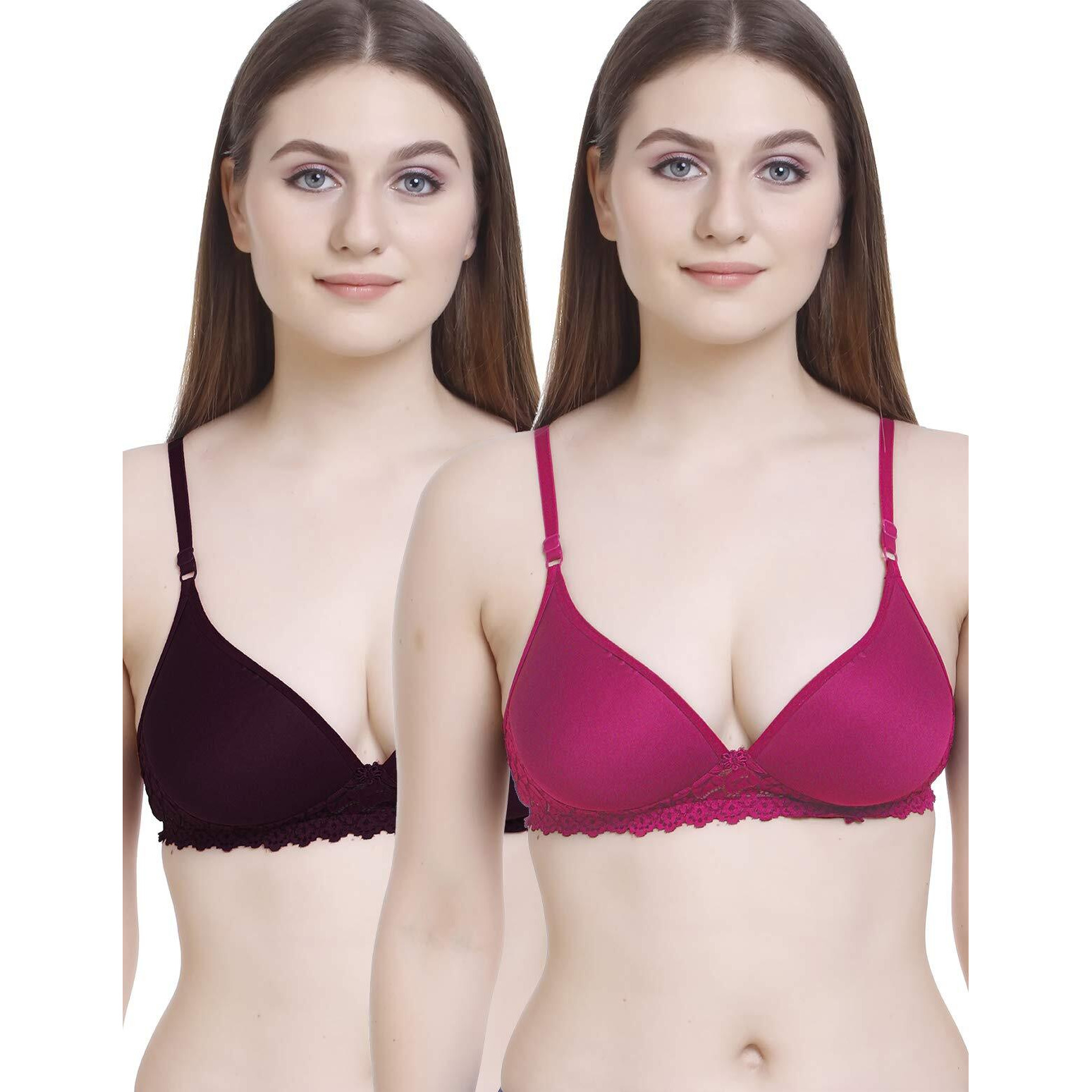 FIMS - Fashion is my style Women Padded Lace Cotton Non Wired Full Coverage T-Shirt Bra Shaper Bra Push up Bra Teenage Bra Regular Use Bra Comfortable Bra Purple-Rani-Size 30