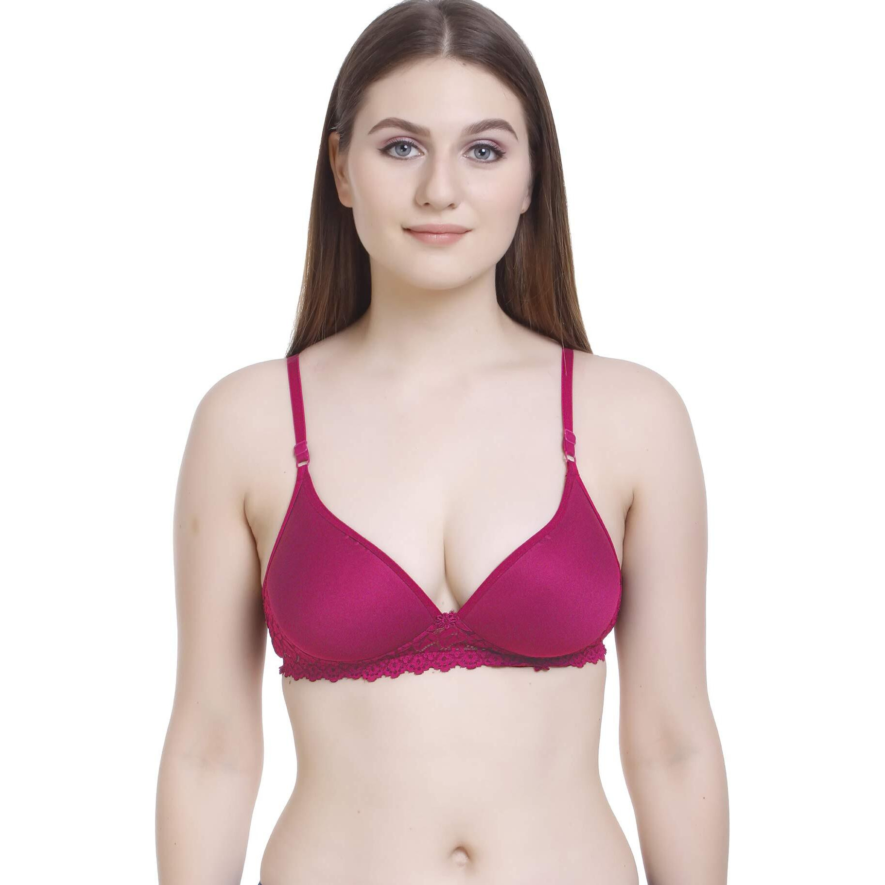 FIMS - Fashion is my style Women s Padded Lace Cotton Non Wired Full Coverage T-Shirt Bra Shaper Bra Push up Bra Teenage Bra Regular Use Bra Comfortable Bra Dark Pink-Size 30