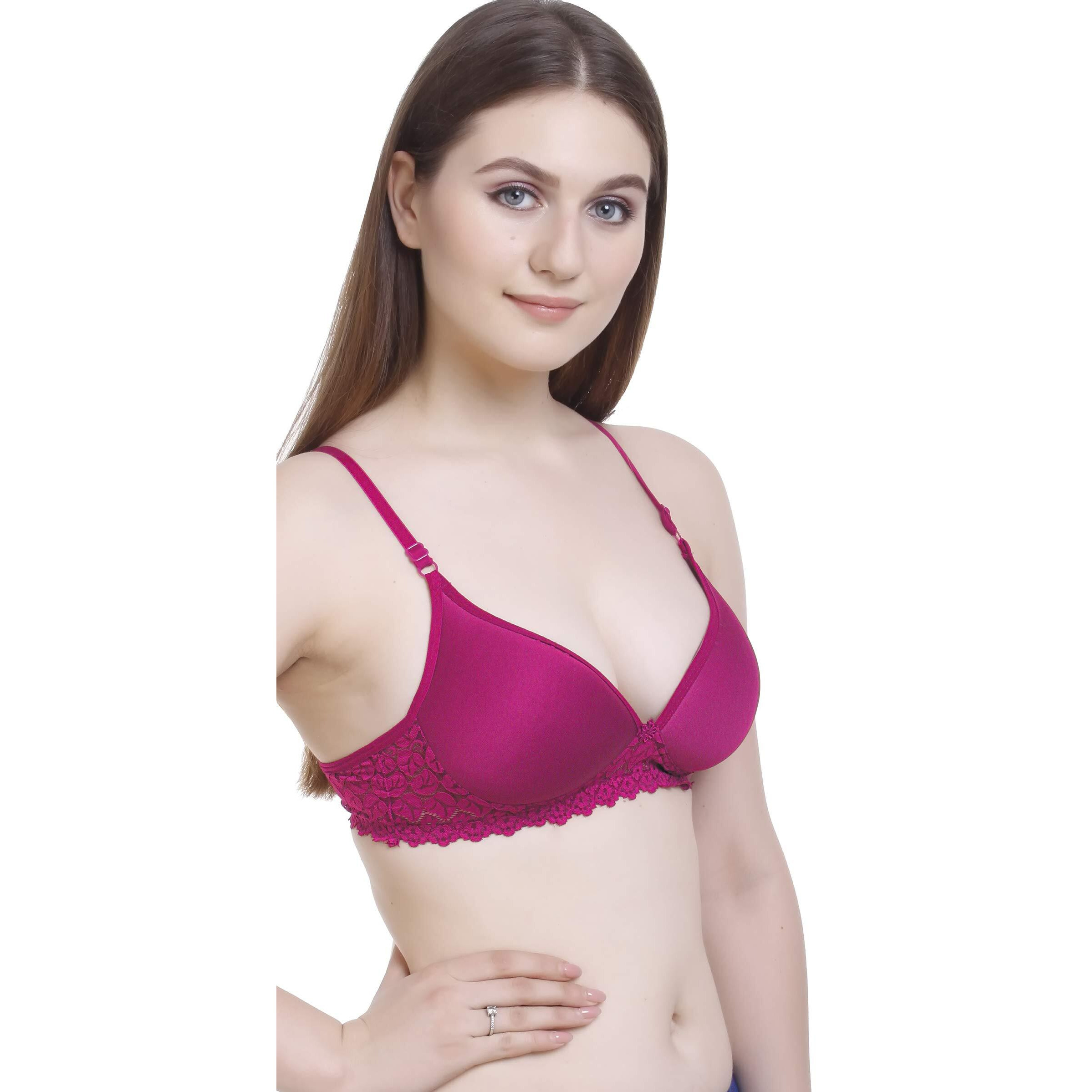 FIMS - Fashion is my style Women s Padded Lace Cotton Non Wired Full Coverage T-Shirt Bra Shaper Bra Push up Bra Teenage Bra Regular Use Bra Comfortable Bra Dark Pink-Size 32, SKU- Pad_Rani_Bra_32