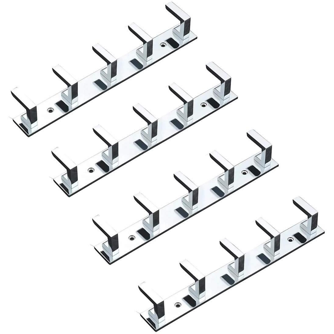 iSTAR 5 Pin Bathroom Cloth Hooks Hanger Door Wall Bedroom Bathroom Robe Hooks Rail for Hanging Keys,Clothes,Towel Steel Hook (Pack of 4, Silver)