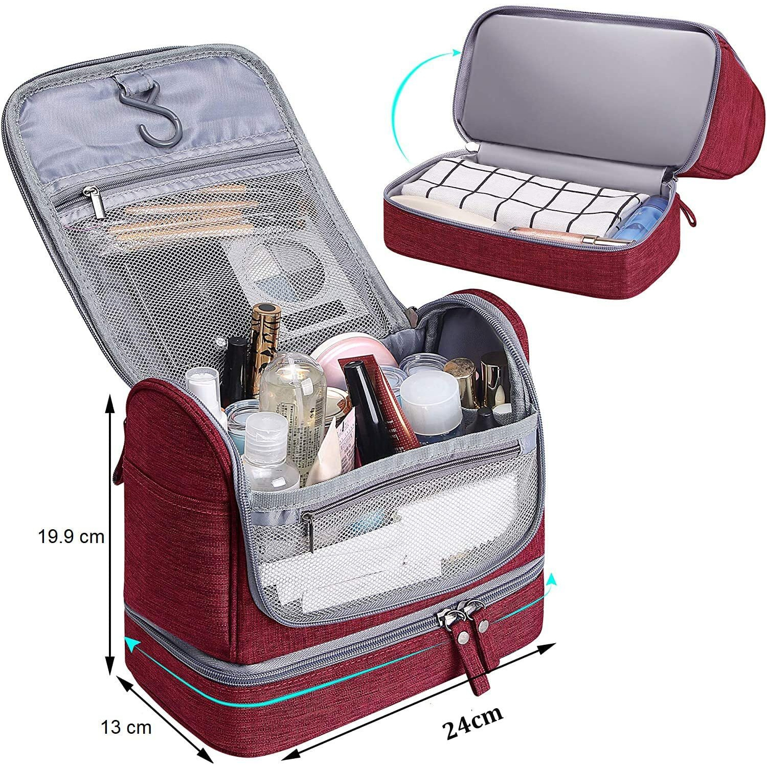 Seagull flight of fashion Toiletry Bag for Travel, Toiletry Organizer Pouch with Hook, Travel Accessories Kit Pouch for Men & Women - 24 x 20 x 13 cm - Wine Red
