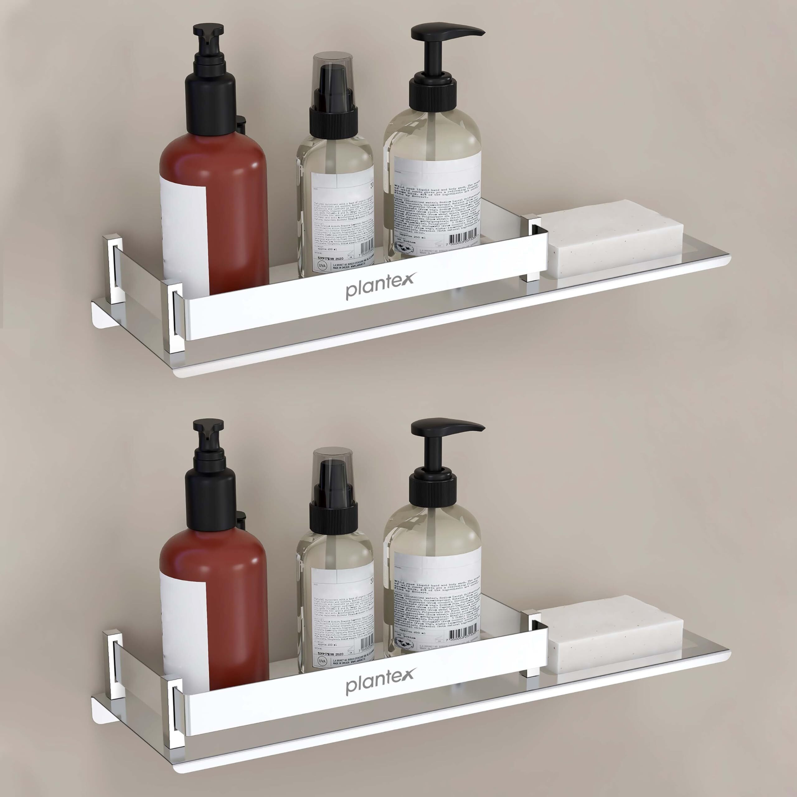 Plantex Stainless Steel 2in1 Multipurpose Bathroom Rack/Shelf with soap Dish/Holder - Bathroom Accessories (15x5 Inches) - Pack of 2