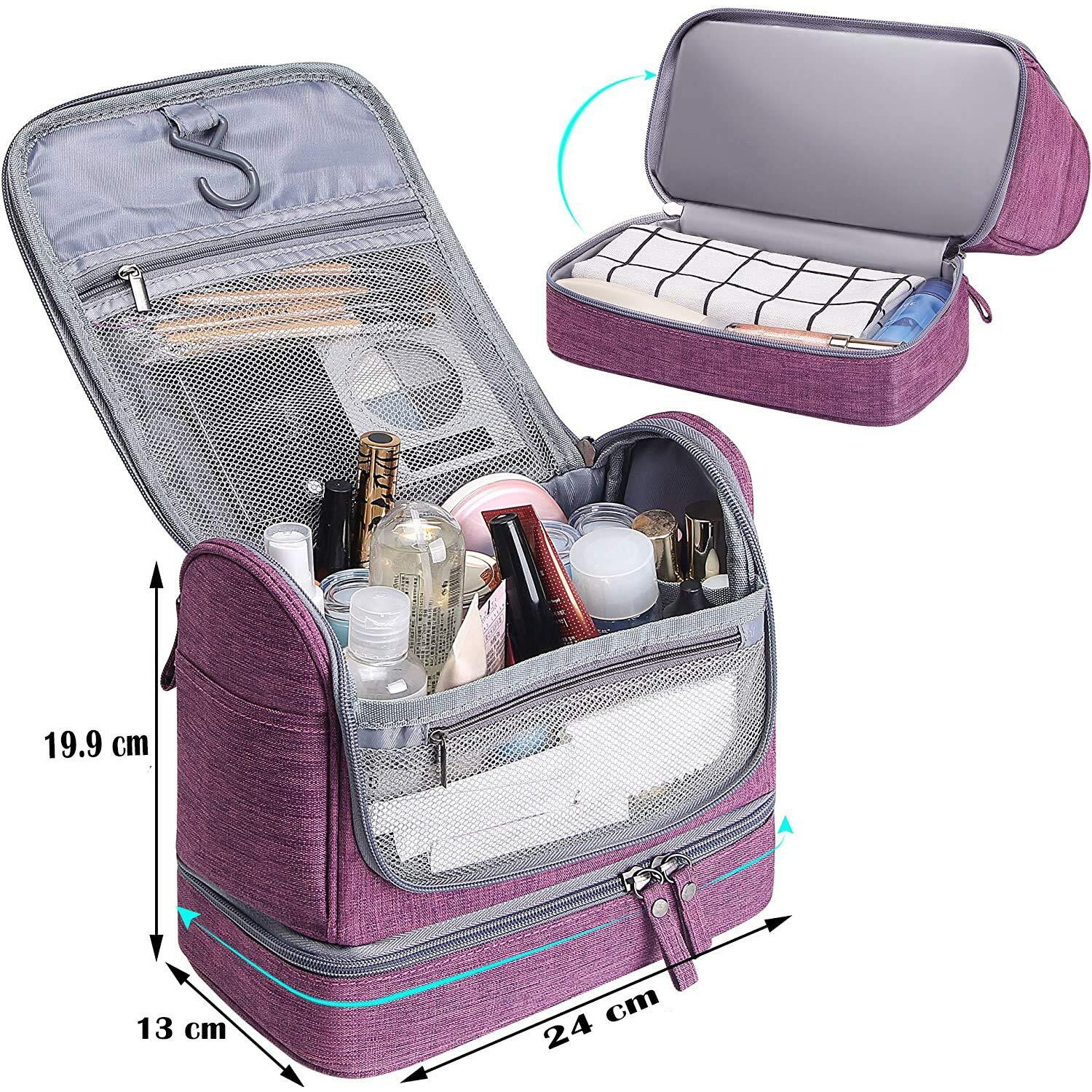 Seagull flight of fashion Polyester Toiletry Bag for Travel, Toiletry Organizer Pouch with Hook, Travel Accessories Kit Pouch for Men & Women - 24 x 20 x 13 cm - Purple