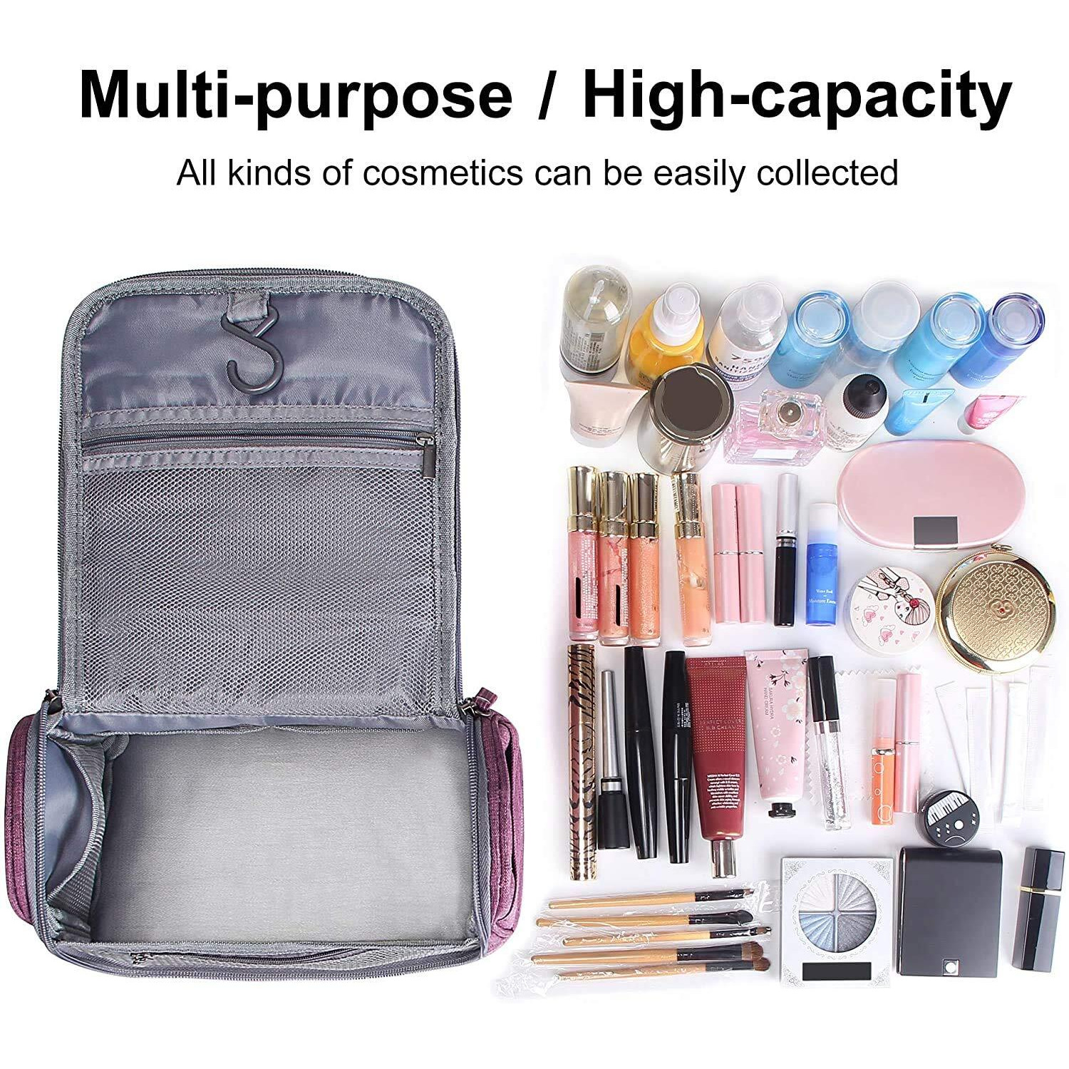 Seagull flight of fashion Polyester Toiletry Bag for Travel, Toiletry Organizer Pouch with Hook, Travel Accessories Kit Pouch for Men & Women - 24 x 20 x 13 cm - Purple