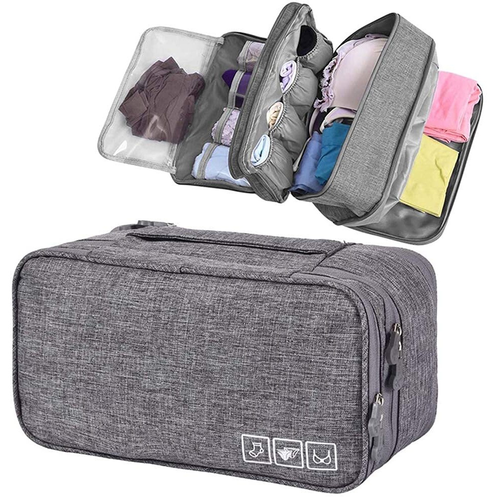 Seagull flight of fashion Polyester 3 Layer Lingerie Organizer Bag, Travel Pouch For Storage Of Bra, Underwear, Innerwear, Cosmetics, Toiletry For Women - 28 X 15 X 13 Cm - Grey