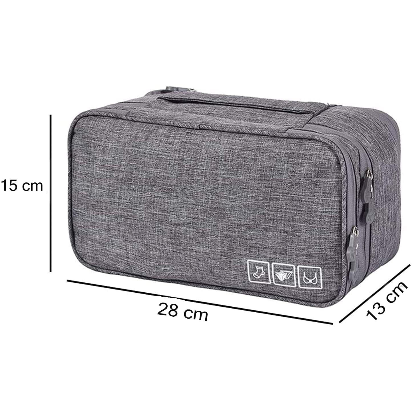 Seagull flight of fashion Polyester 3 Layer Lingerie Organizer Bag, Travel Pouch For Storage Of Bra, Underwear, Innerwear, Cosmetics, Toiletry For Women - 28 X 15 X 13 Cm - Grey